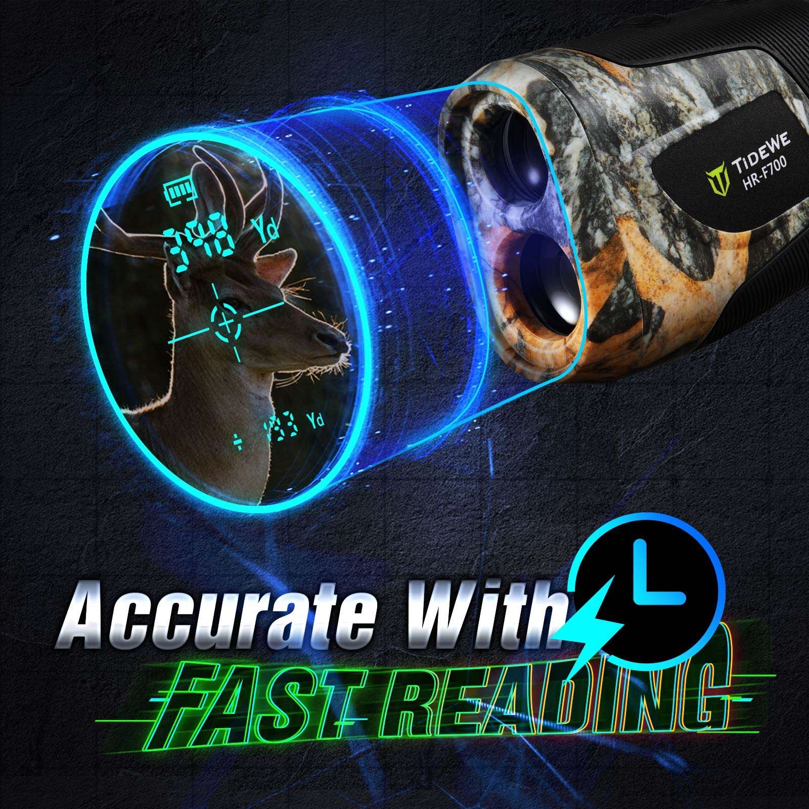 TIDEWE Hunting Rangefinder with Rechargeable Battery, 700Y Camo Laser Range Finder 6X Magnification, Distance/Angle/Speed/Scan Multi Functional Waterproof Rangefinder with Case 3