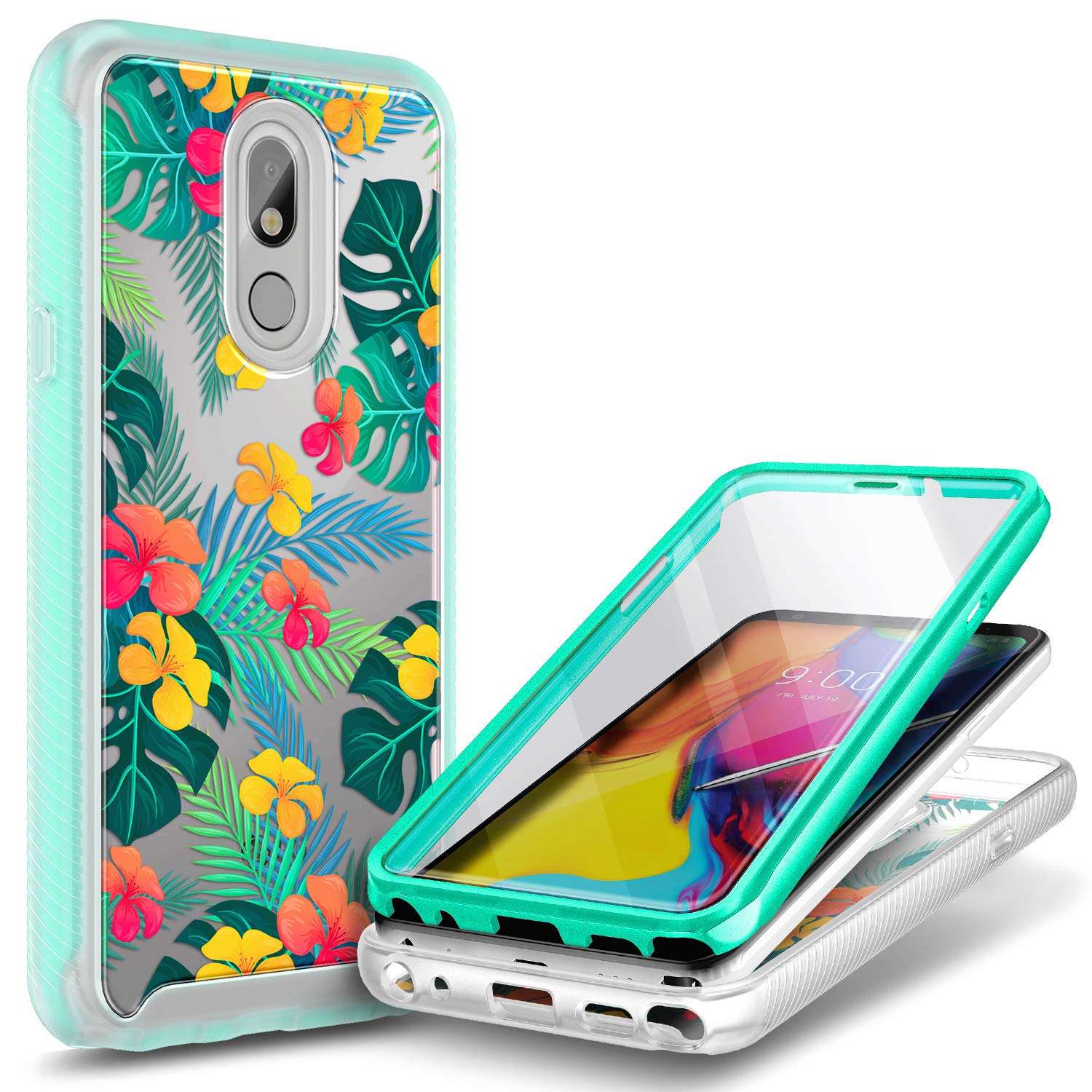 E-Began Case Compatible for LG Stylo 5 with [Built-in Screen Protector], LG Stylo 5V/Stylo 5X/Stylo 5 Plus, Full-Body Protective Rugged Bumper Cover, Shockproof Impact Resist Case -Summer 1