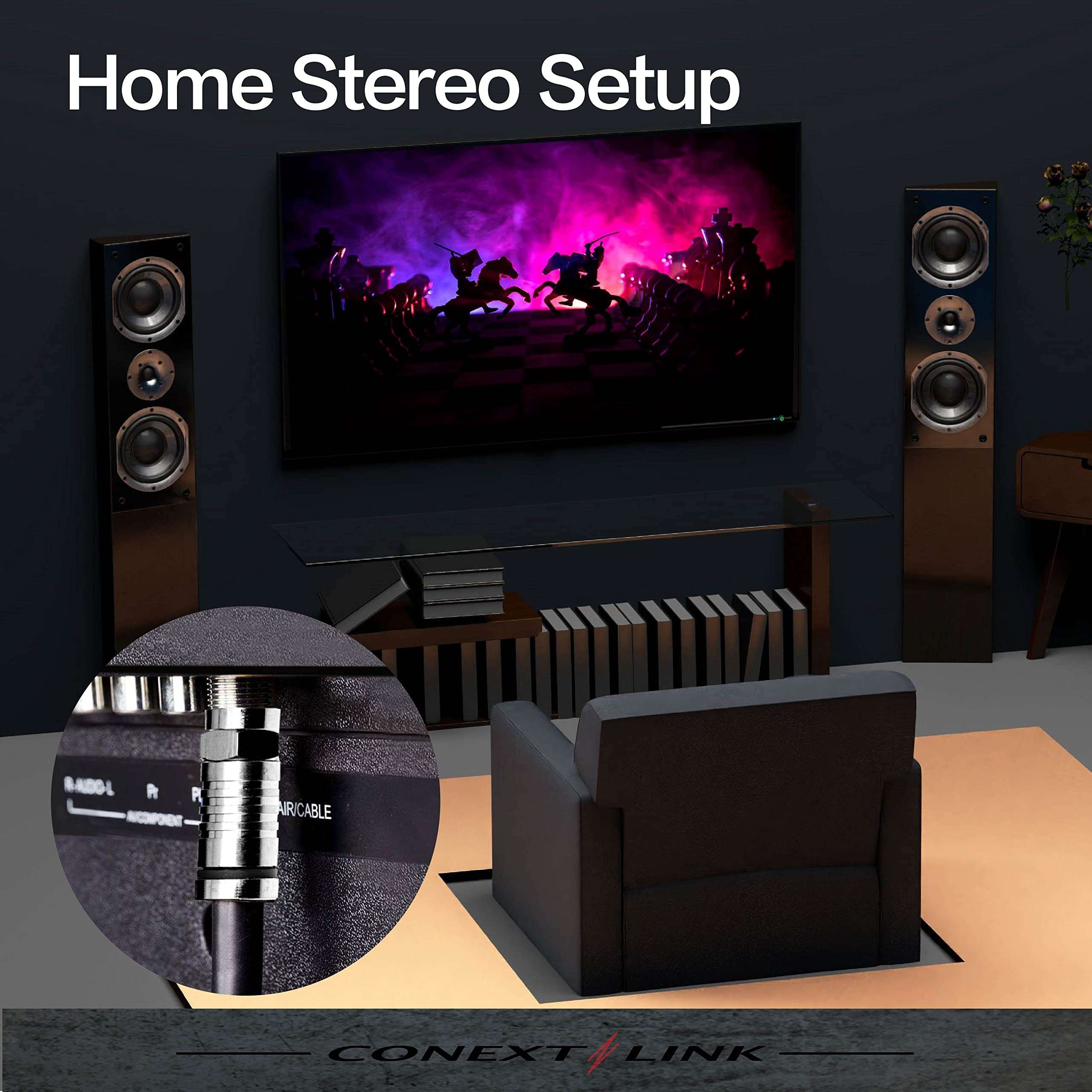 RG6 Quad Shield Coaxial Cable F Connector 18 AWG 3GHZ 75 Ohm Sat TV (2FT, Black) 5