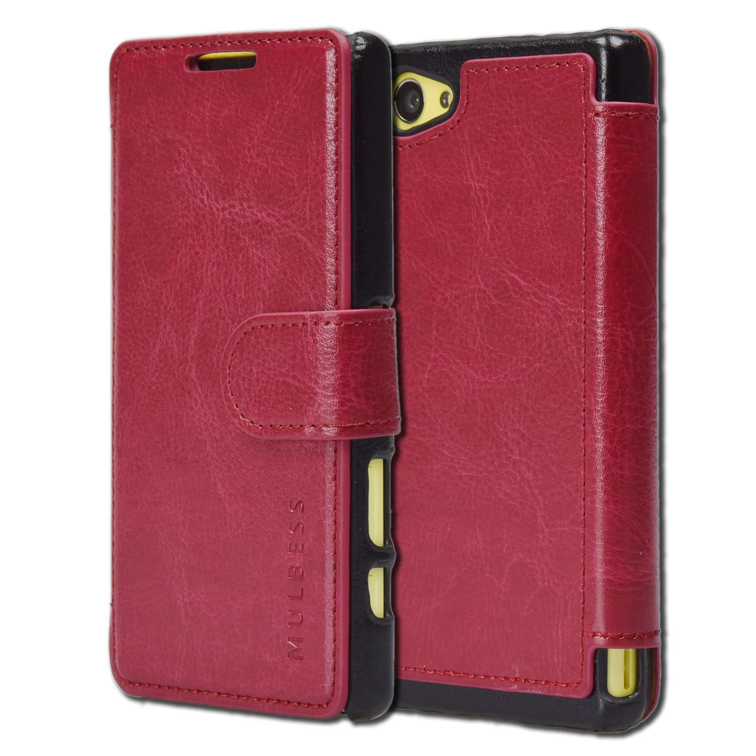 Mulbess Layered Sony Xperia Z5 Compact Leather Case,Flip Phone Case Wallet with Magnetic Clasp for Sony Xperia Z5 Compact Cover, Wine Red