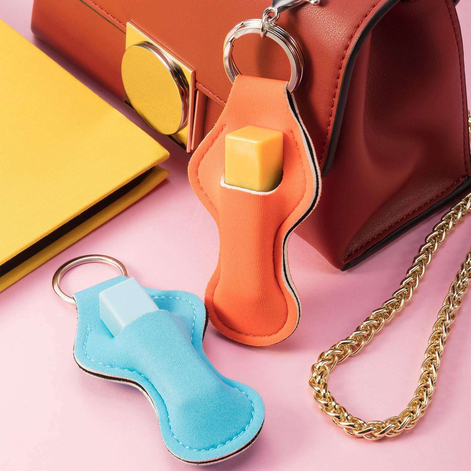 Lipstick Balm Holder Keychain Chapstick Key Chain Holder Different Vibrant Prints (16 Pieces, Style C) 5