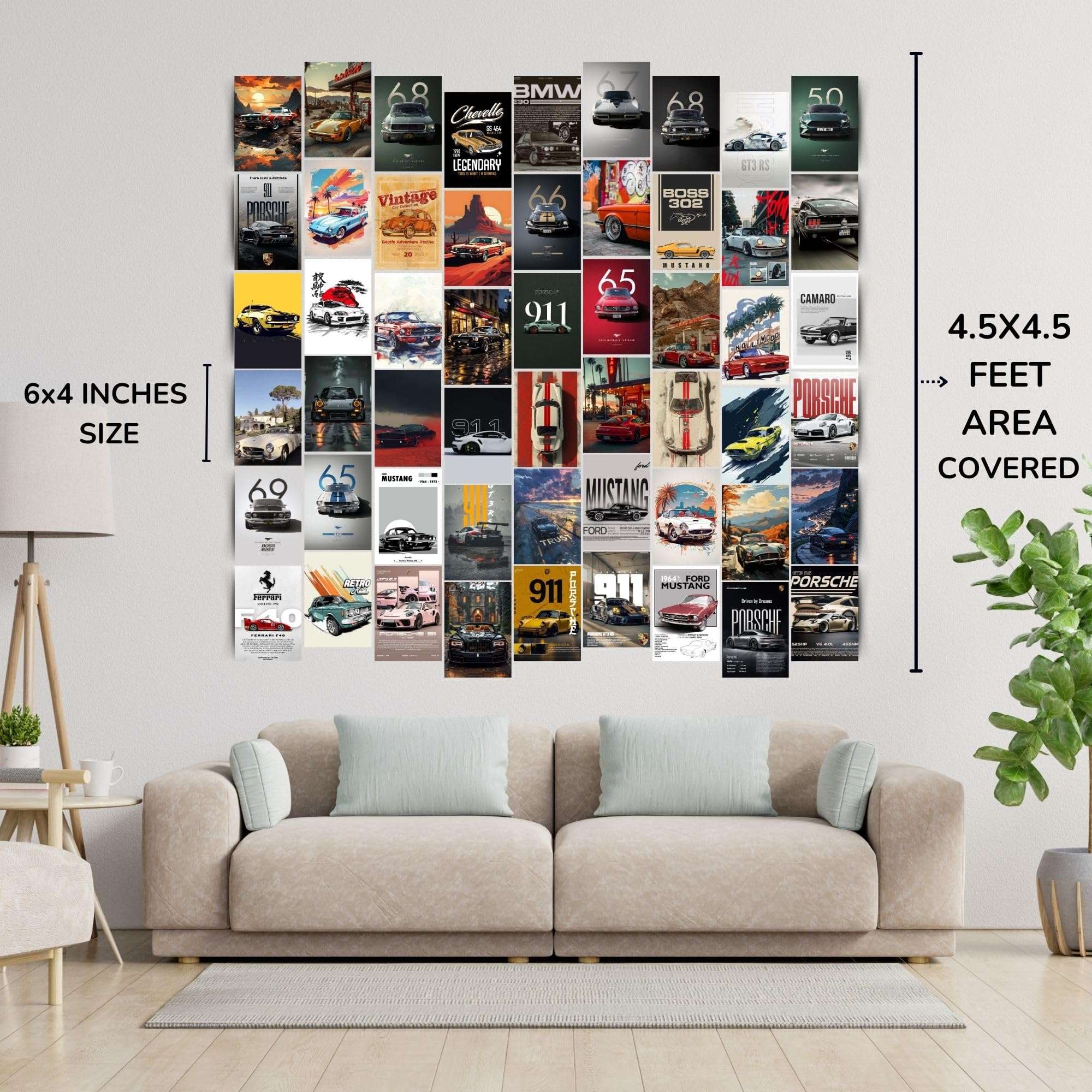 Posters Inc Vintage Car Wall Posters Set of 54 A6 (4x6 Inch) Mini Prints | Classic Retro Car Collage Kit for Room, Garage & Office | 300 GSM Matte Photo Paper, Glue Dots Included | Antique Automobile Wall Art Decor 4