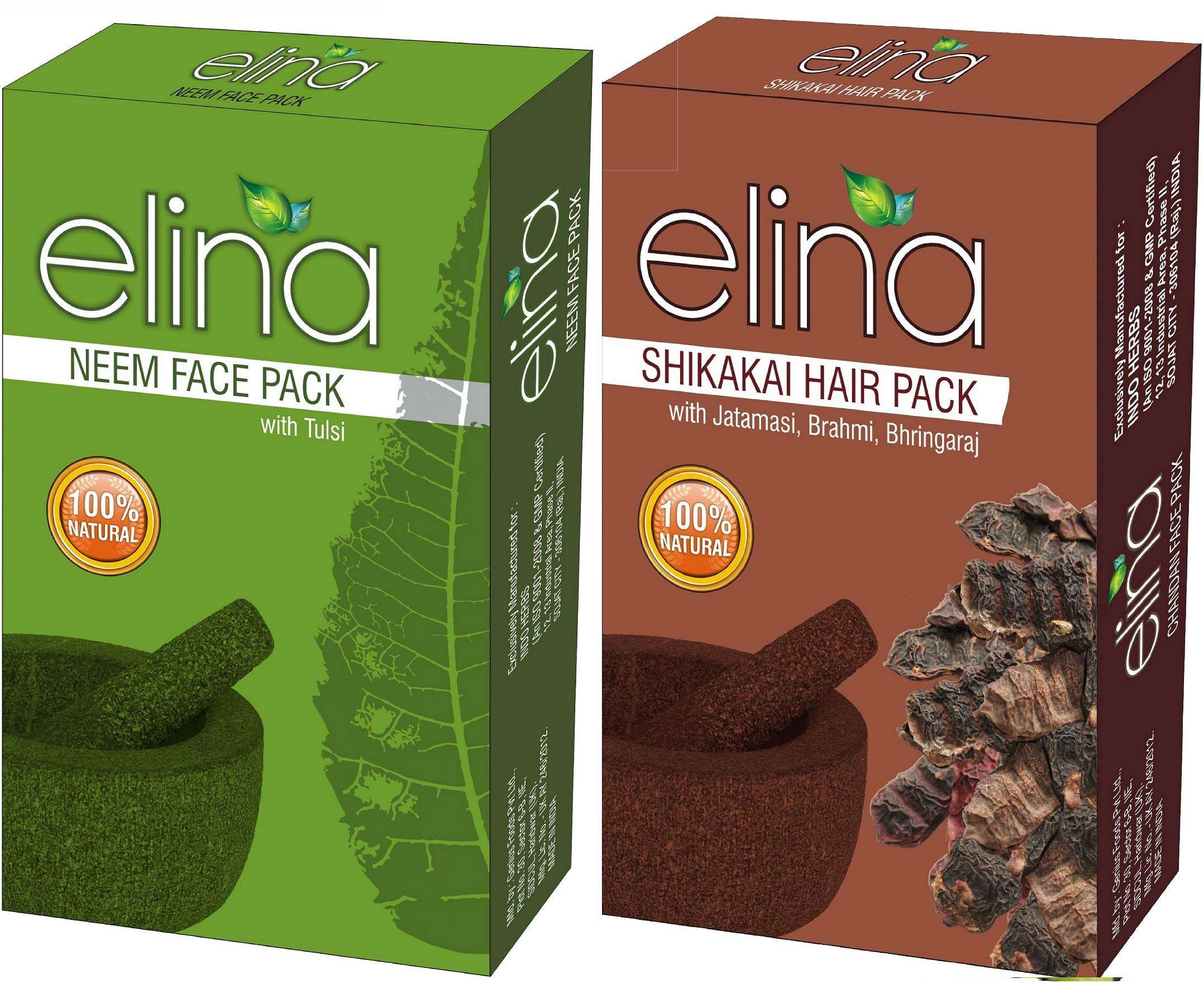 ELINA HERBAL NEEM powder (With Tulsi) & Shikakai Hair pack 100% Natural Organic FACE & HAIR CARE COMBO PACK (100+100) g 1