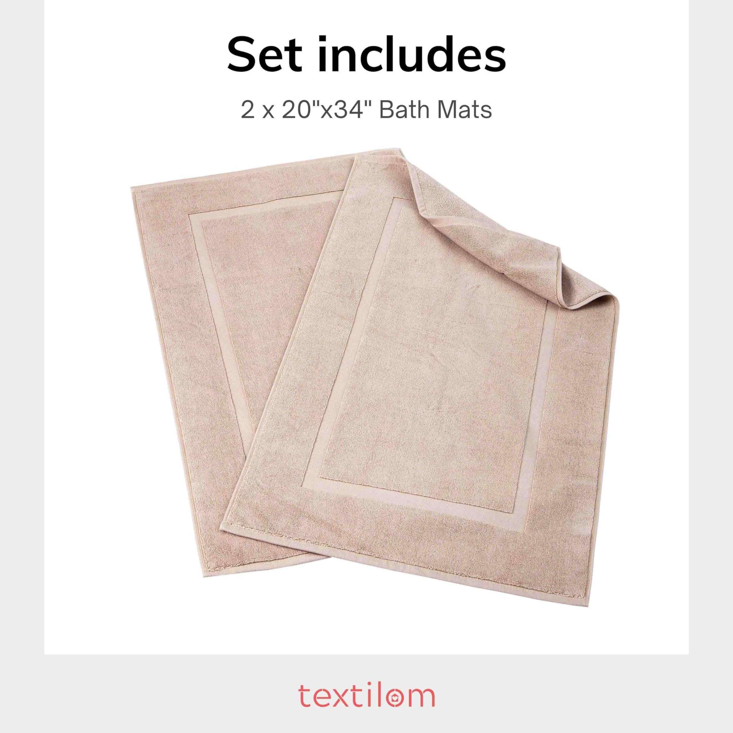 TEXTILOM Luxury 2 Pack Banded Cotton Bath Mats for Bathroom Floor [ Hotel, Spa, Tub, Shower Bath Mat Floor Towel Set ], Machine Washable & Soft & Absorbent & Quick Dry (20''x34'')- Beige 5