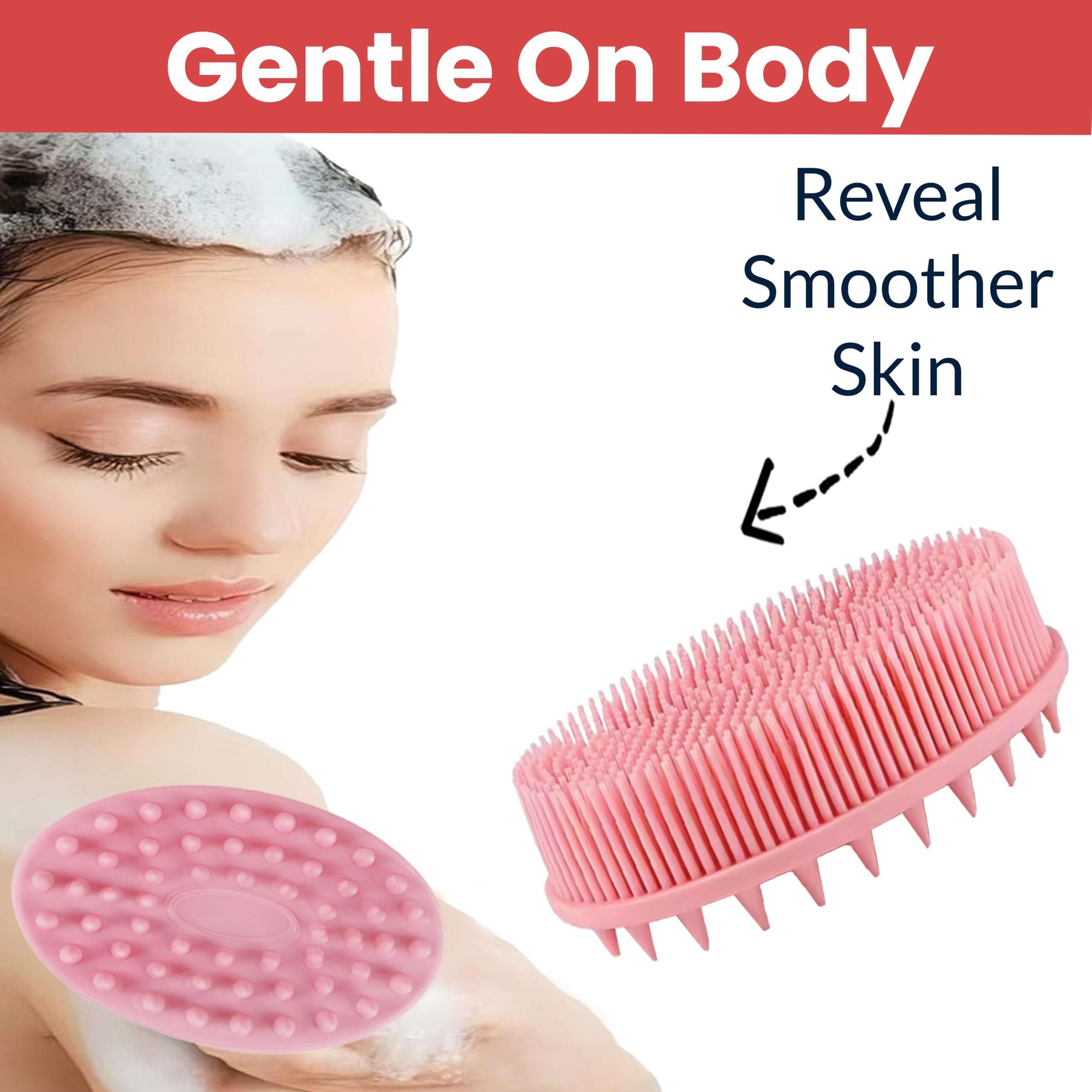 TEMPERIA (1 pcs) Silicone Body Scrubber for Bathing - Exfoliator Bath Brush for Face & Body Wash - For Nourishing Cleaning & Exfoliating Skin - Lather Boosting Ergonomic No-Slip Handle for Men & Women (Random Colors) (MN01) 4