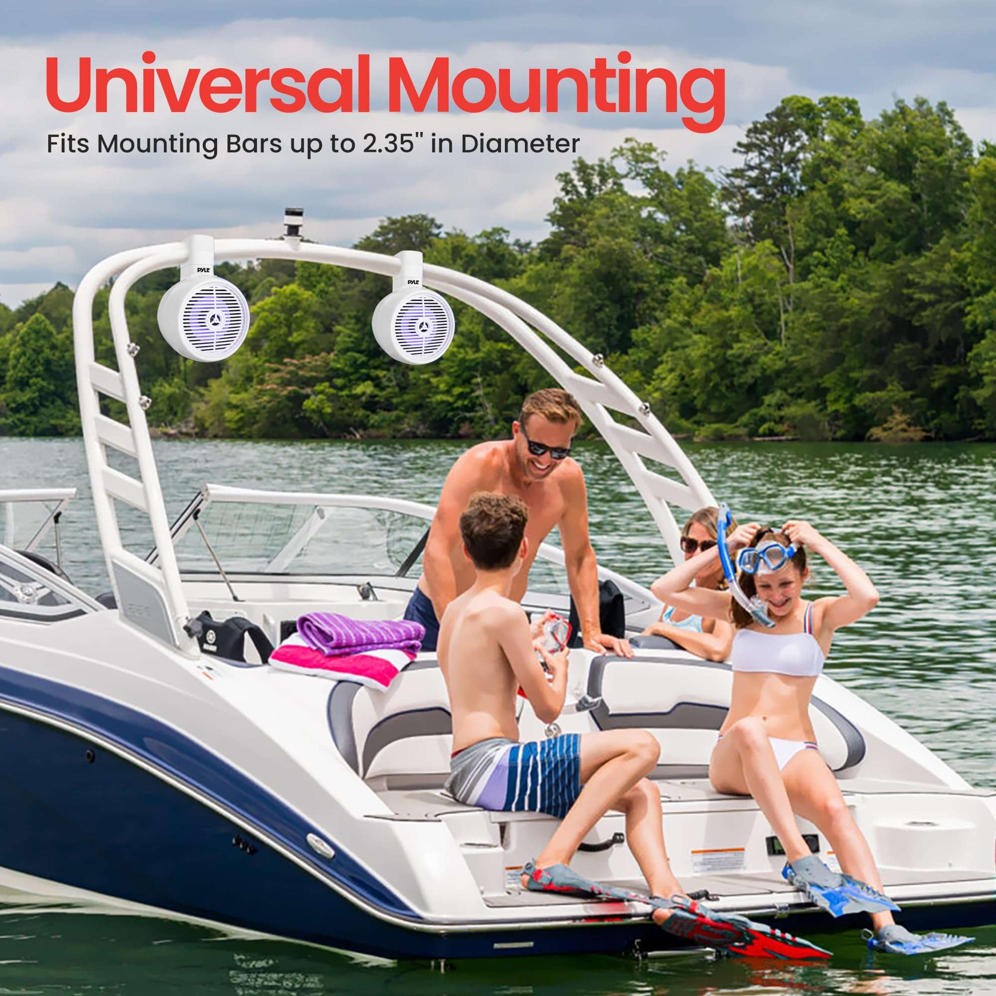 Pyle 6.5" Marine Wakeboard Speaker - 200W Waterproof 2-Way Mini Box System, LED Lights, Heavy Duty ABS Construction, Marine Grade Audio for Tubing and Roll-Cage Mounting (White) 4