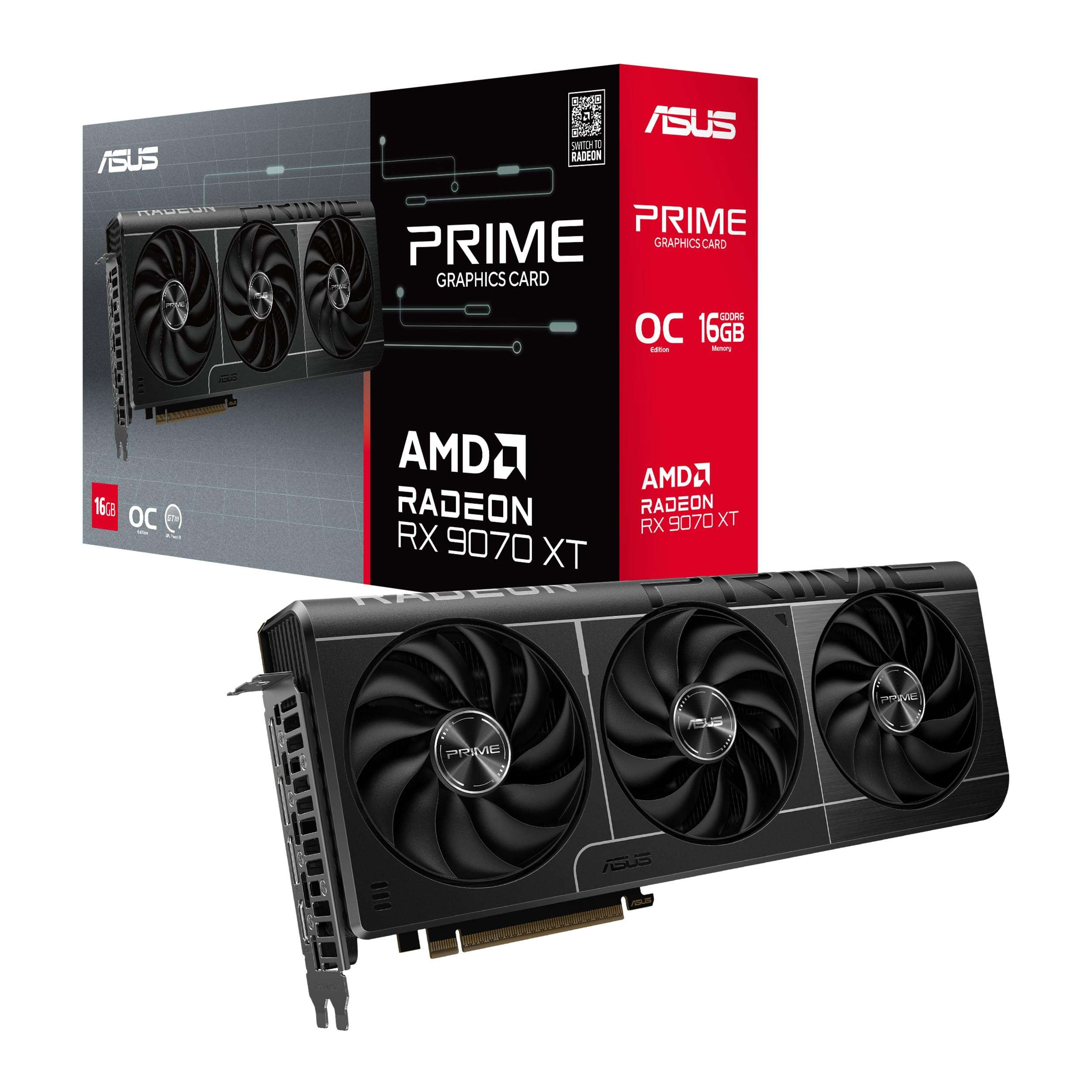 ASUS Prime Radeon™ RX 9070 XT OC Edition Graphics Card, AMD (PCIe 5.0, HDMI/DP 2.1, 2.5-Slot Design, Axial-tech Fans, Ball Bearings, Dual BIOS, GPU Guard) 2