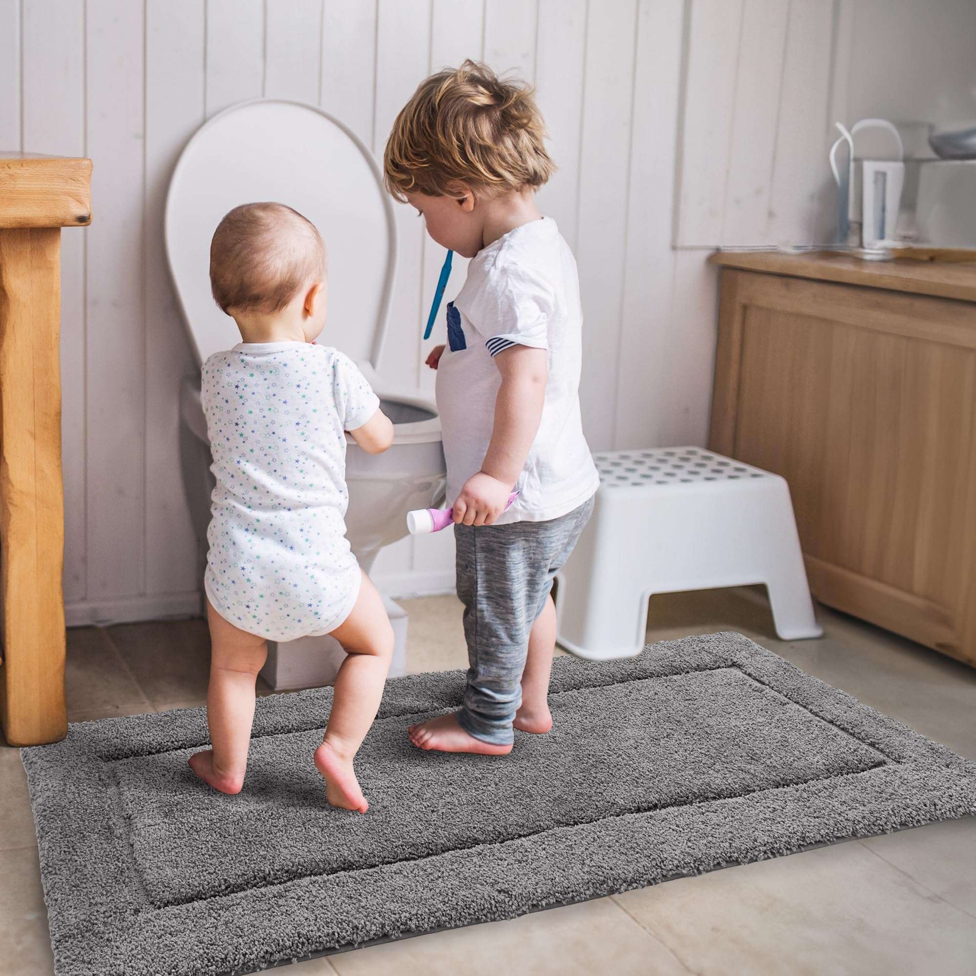 Deconovo Non-Slip Bath Mat - Ultra Soft, Quick Dry, Super Absorbent, Machine Washable, Premium Plush Rug for Bathroom & Shower - 24"x17",Blue 2