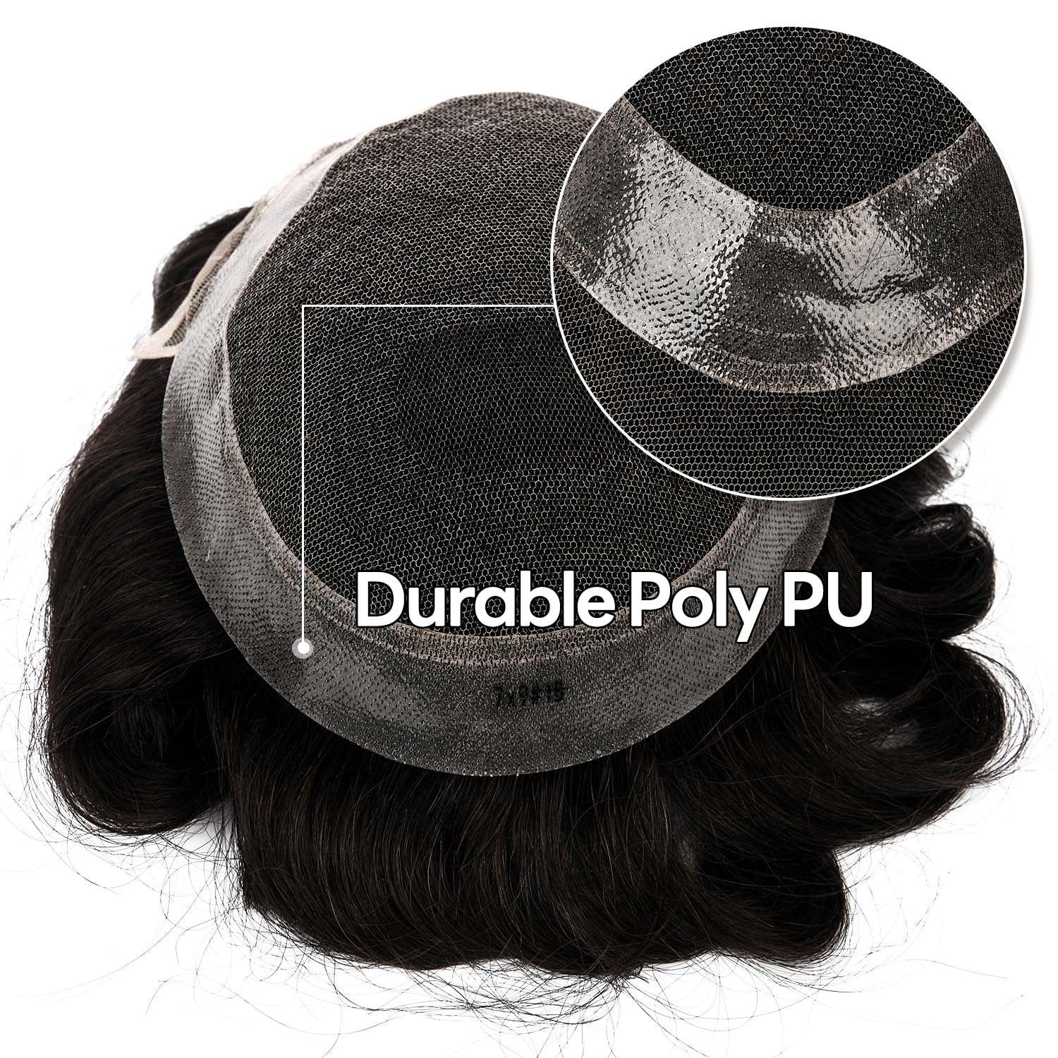 Toupee For Men Hair Replacement System Swiss lace Men Toupee European Human Hair HD Lace Hair System Poly Skin PU Around Men Hair Piece. (1B# Off Black, 6x8"-100% Light Med-Light Density) 4