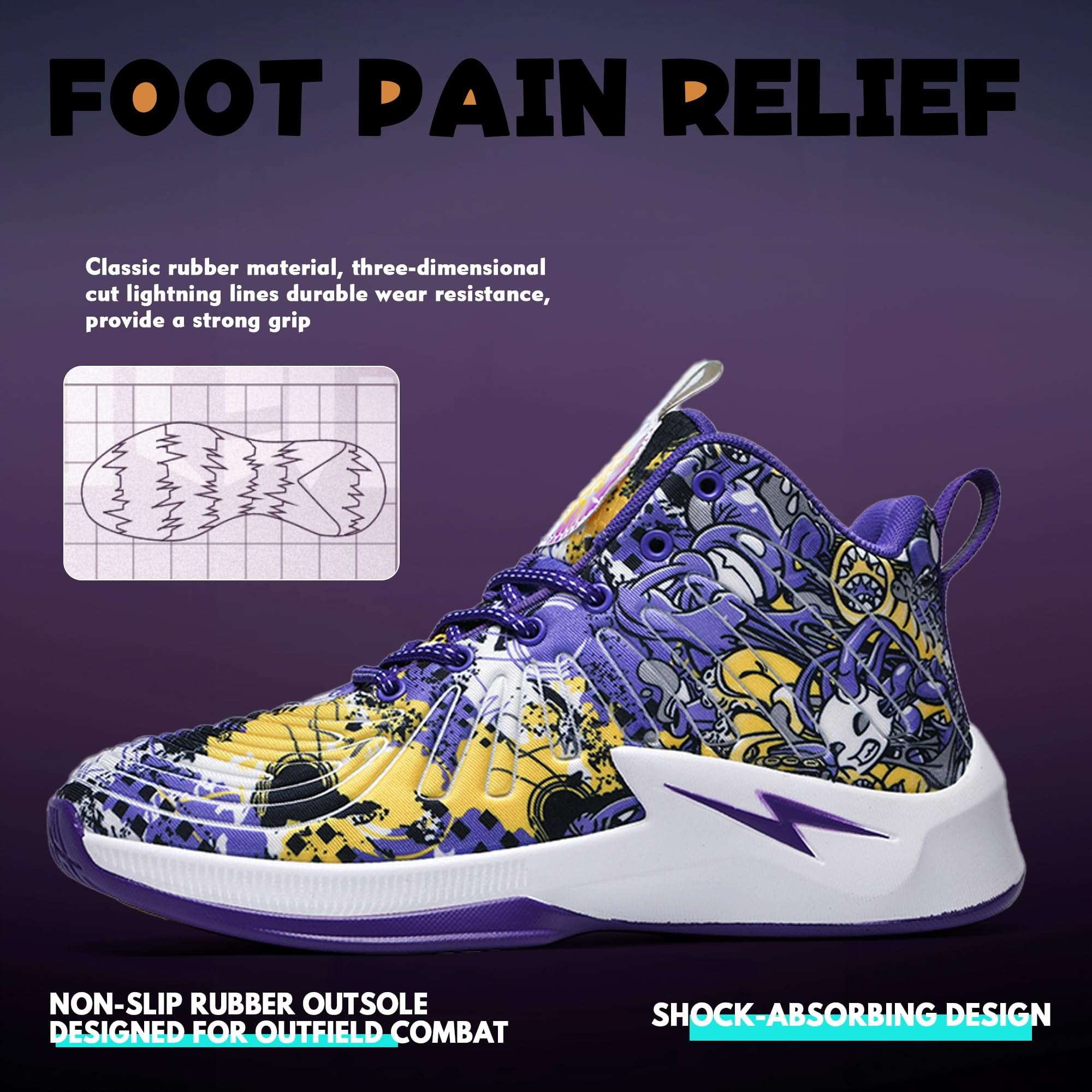 kniaiwx Men's High Top Basketball Shoes Lightweight Breathable Non Slip Gym Sneakers Suitable Training Sports Purple-1 Size 10.5 4