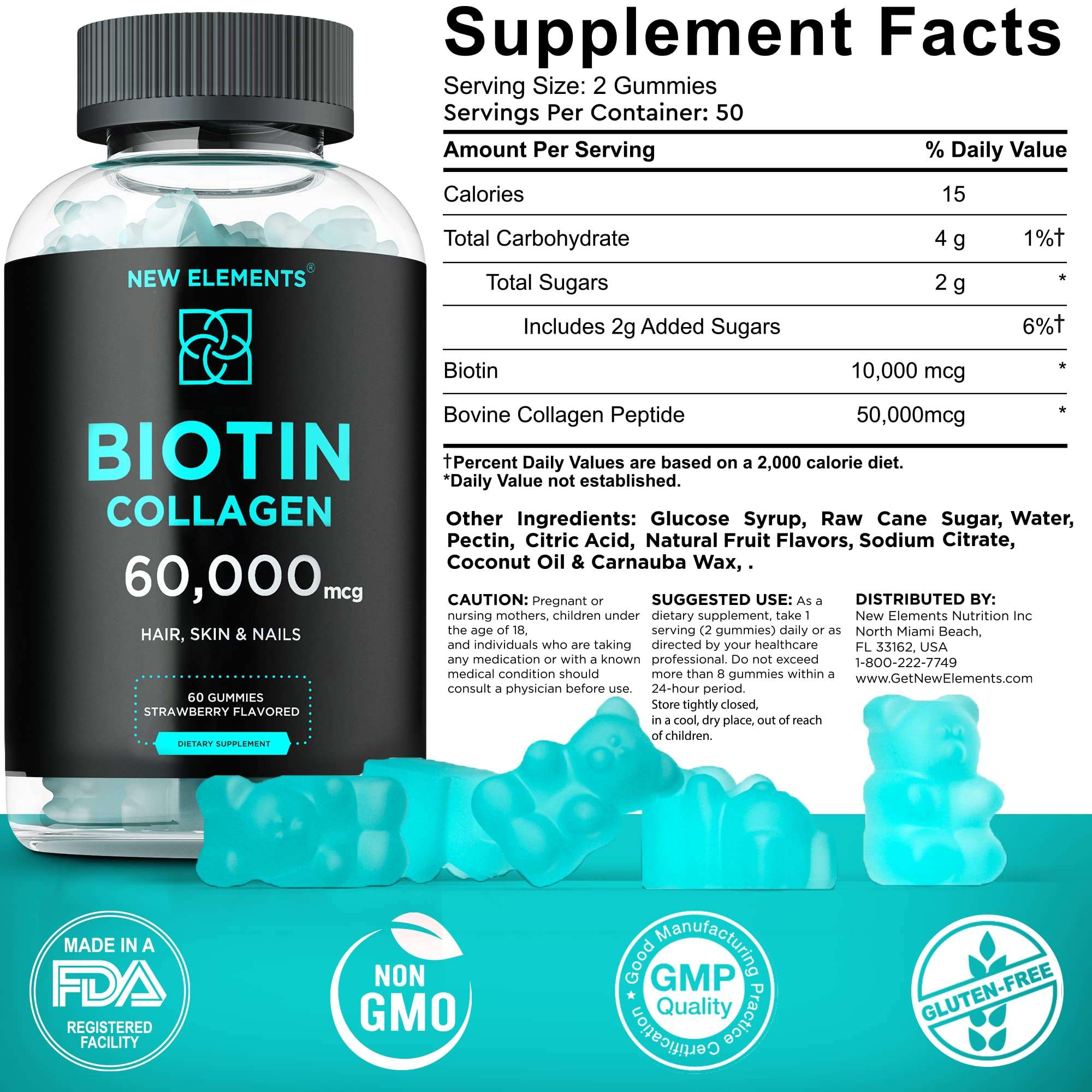 Biotin Gummies 10000mcg with Collagen Peptides 50000mcg | Creatine Monohydrate Gummies with BCAA L-Citrulline Beta Alanine & Vitamin B12 | Non-GMO | Gluten-Free 3