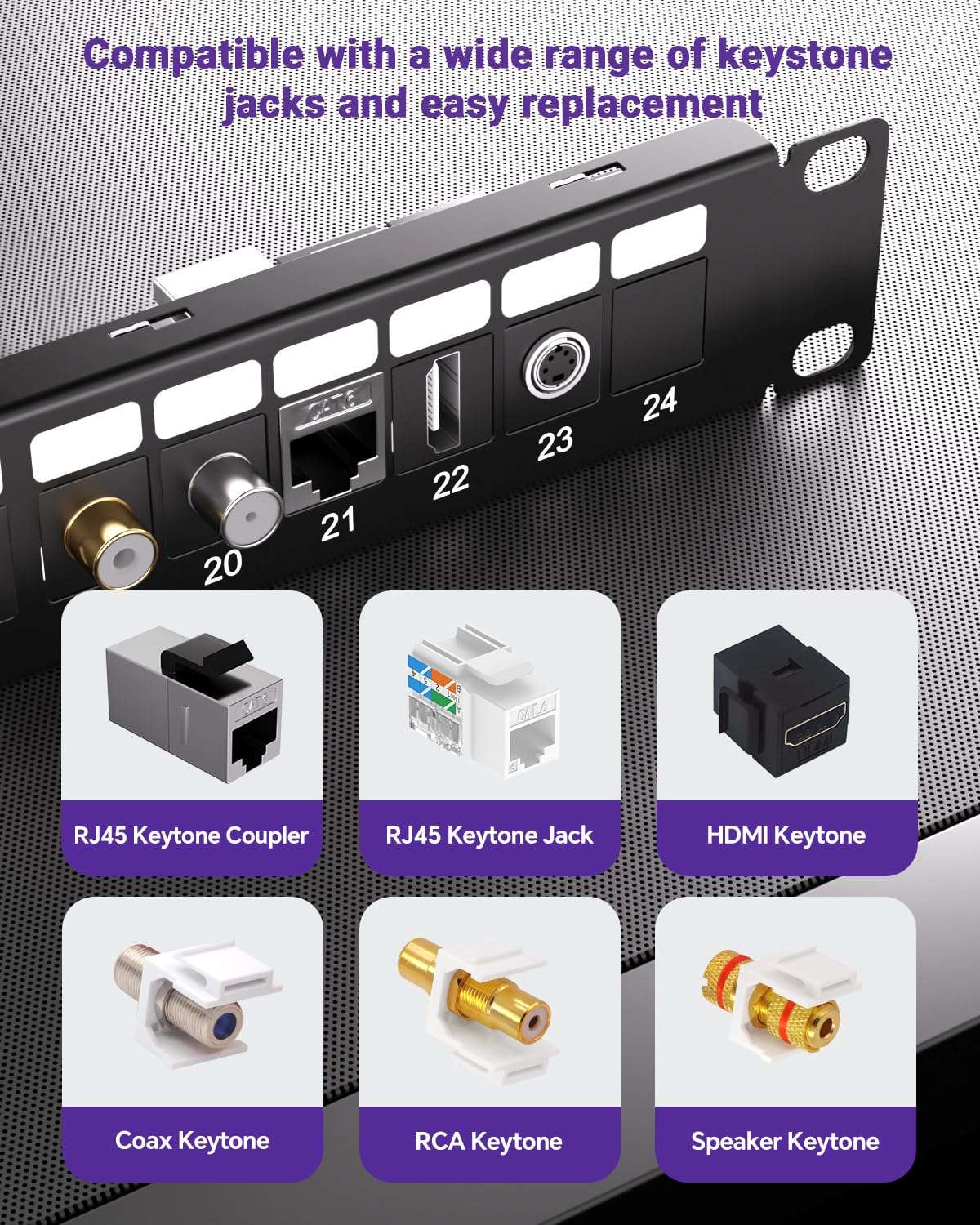 VCELINK 24 Port Shielded Keystone Patch Panel, 1U 19-Inch Rackmount Blank Panel, 1.5mm SPCC All Metal Network Distribution Frame with Grounding Wire for Cat6/Cat6A/HDMI/Fiber/Coax Keystone Jacks 3