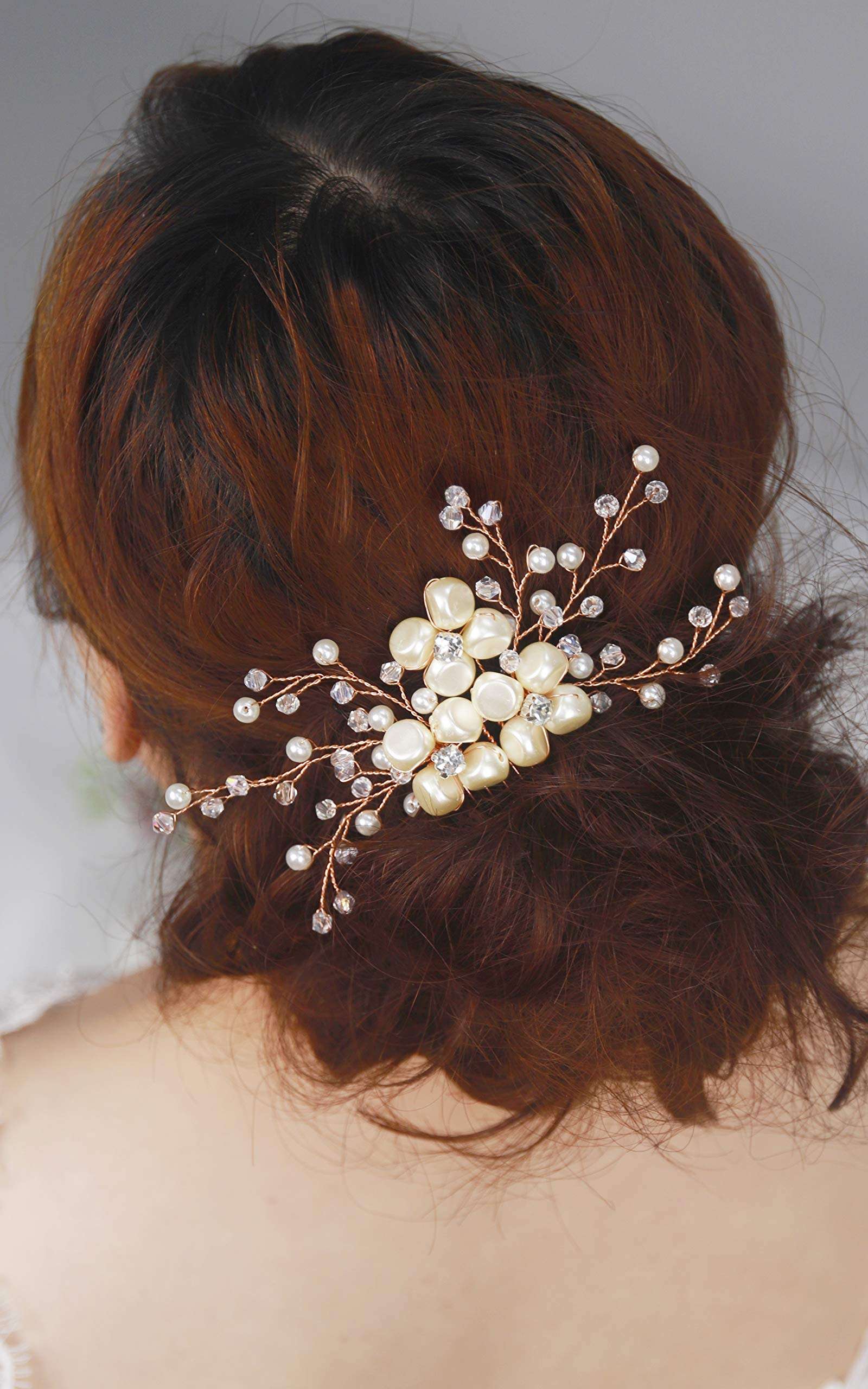 Kercisbeauty Pearl Hair Comb for Brides Wedding Bridal Headpiece Crystal Hair Accessories for Bridesmaid Flower Girls Women Head Piece (Gold) 1