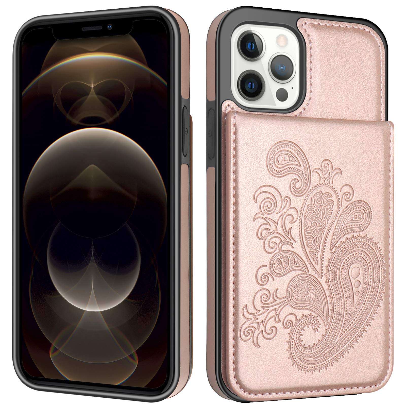 SiZiYNan Compatible with iPhone 12 Pro Max Case 2020 6.7 Inches Embossed Series PU Leather Wallet Case for Women Girls with Card Holders Phone Cases, Red 3