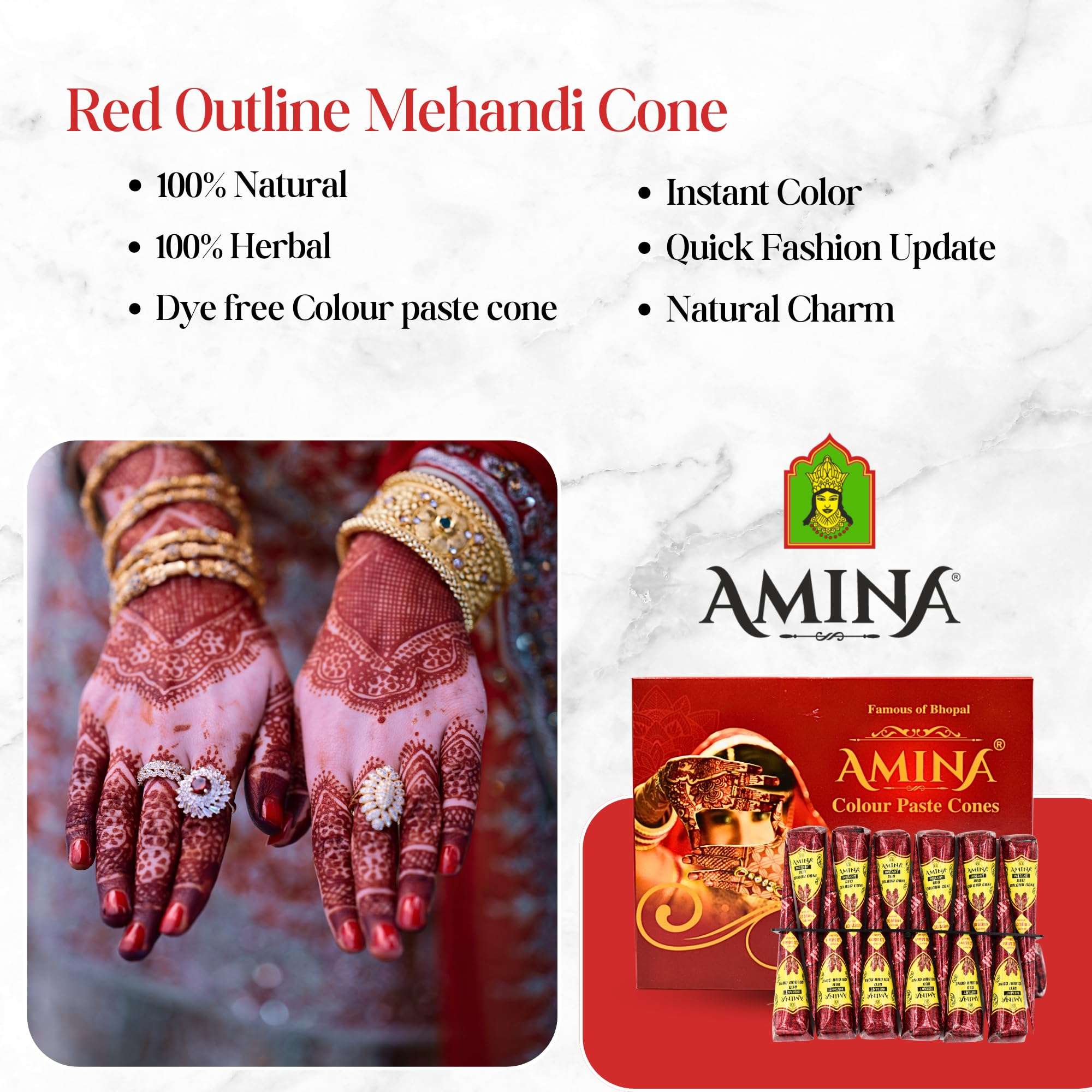 Amina Instant Mehendi Cone | Tattoo Mehndi | Color Paste | Outline Mehandi | Dulhan Mehendi Cone | Natural Henna Cone | Tattoo Mehandi Cones (Pack of 12 Cone Red) 4