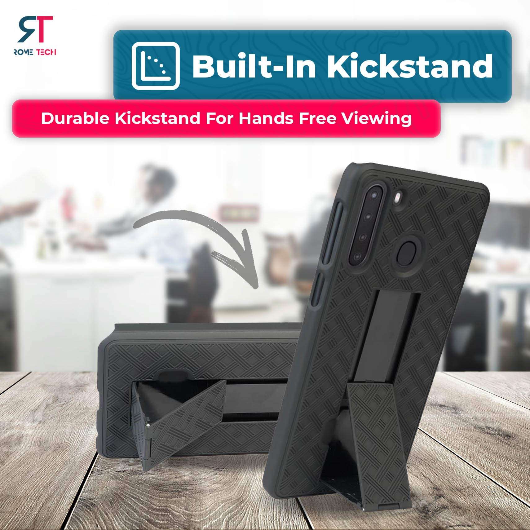 for Samsung Galaxy A21 Case with Belt Clip Holster, Kickstand Slim Cover Phone Case for Galaxy A21 - Black 5