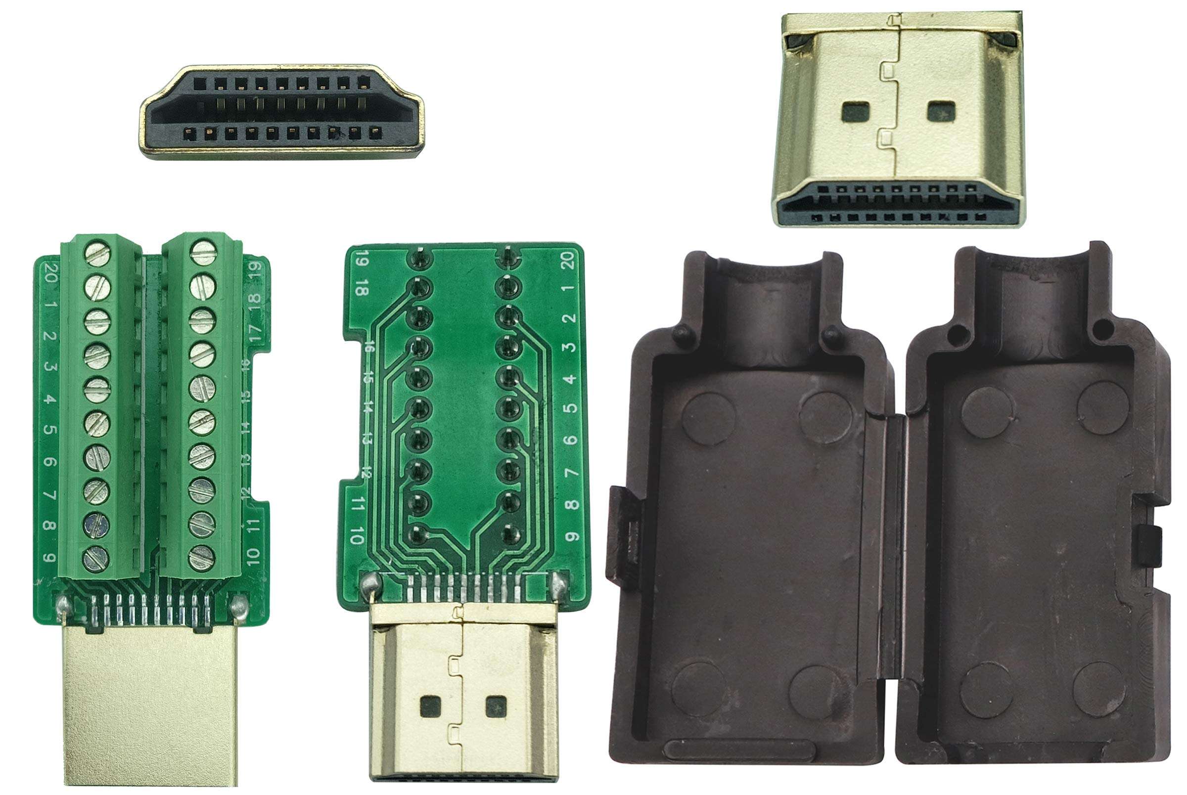 AAOTOKK HDMI Screw Terminal Block Adapter Gold Plated HDMI Male to 20 Pin/Way Female Solderless Terminal Breakout Board Connector Signal Module with case (2Pcak/Male) 3