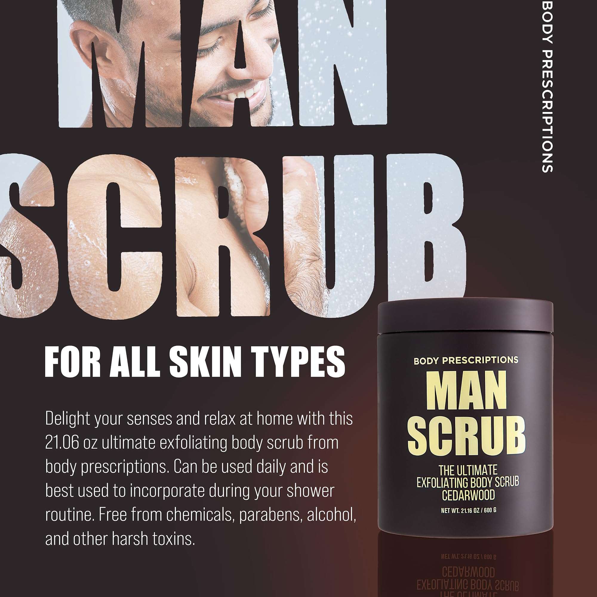 Body Prescriptions Men’s Exfoliating Body Scrub – Ultimate Skin Cleansing Wash in Jar with Twist-Top Lid, For All Skin Types, 21 Ounce (Pack of 4), Cedarwood 5