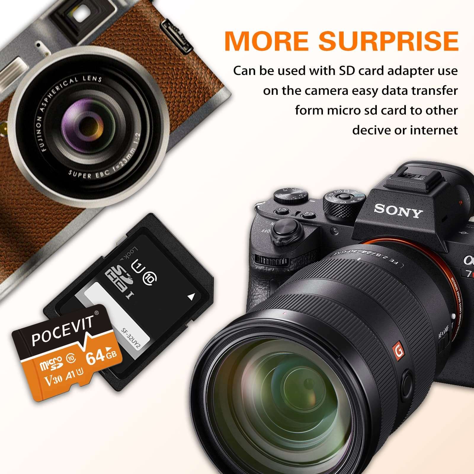 POCEVIT 64GB Micro SD Card | microSDXC Memory Card | SD-Memory-Card Up to 80MB/s, A1, U1, Class10, V30, UHS-I, High Speed TF Card 3