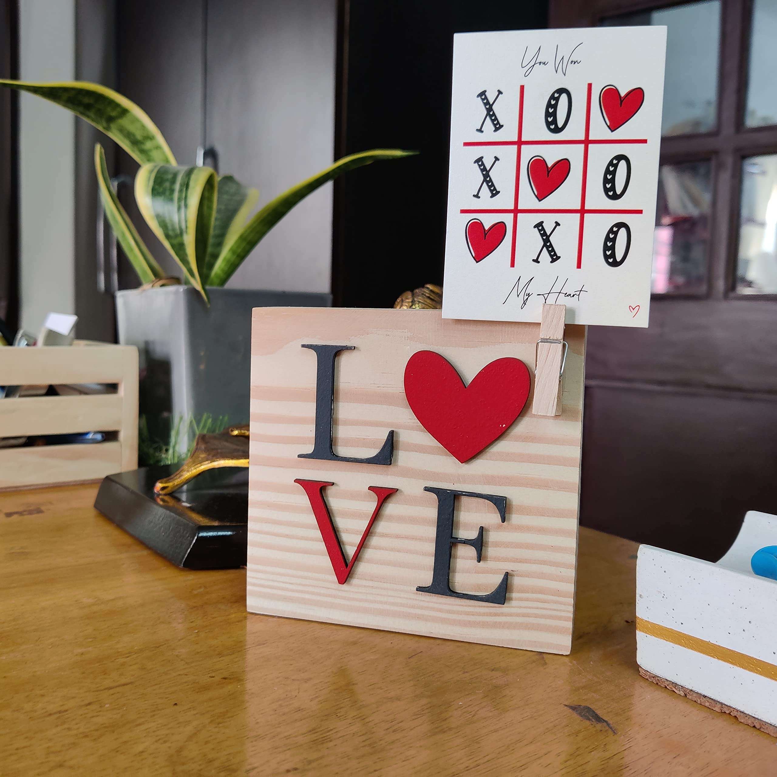 IMI Studios Love Valentine Natural Pinewood Block 4x4 Inches with Picture Clip 5