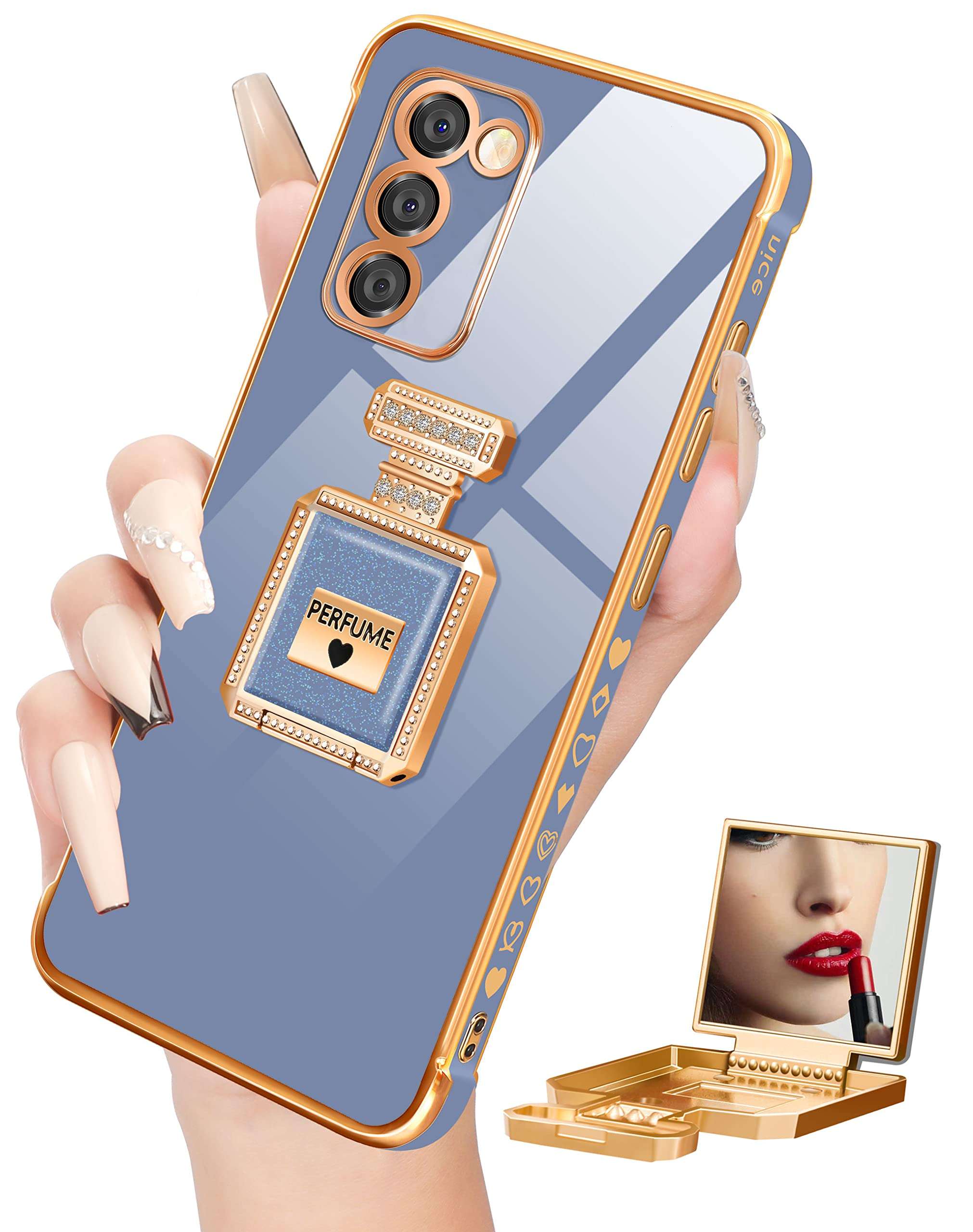 Buleens for Samsung Galaxy A03s Case with Metal Perfume Bottle Mirror Stand, Cute Women Girly Heart Cases for Galaxy A03s,Elegant Luxury Phone Cover for Samsung A03s 6.5'' Dark Blue 1
