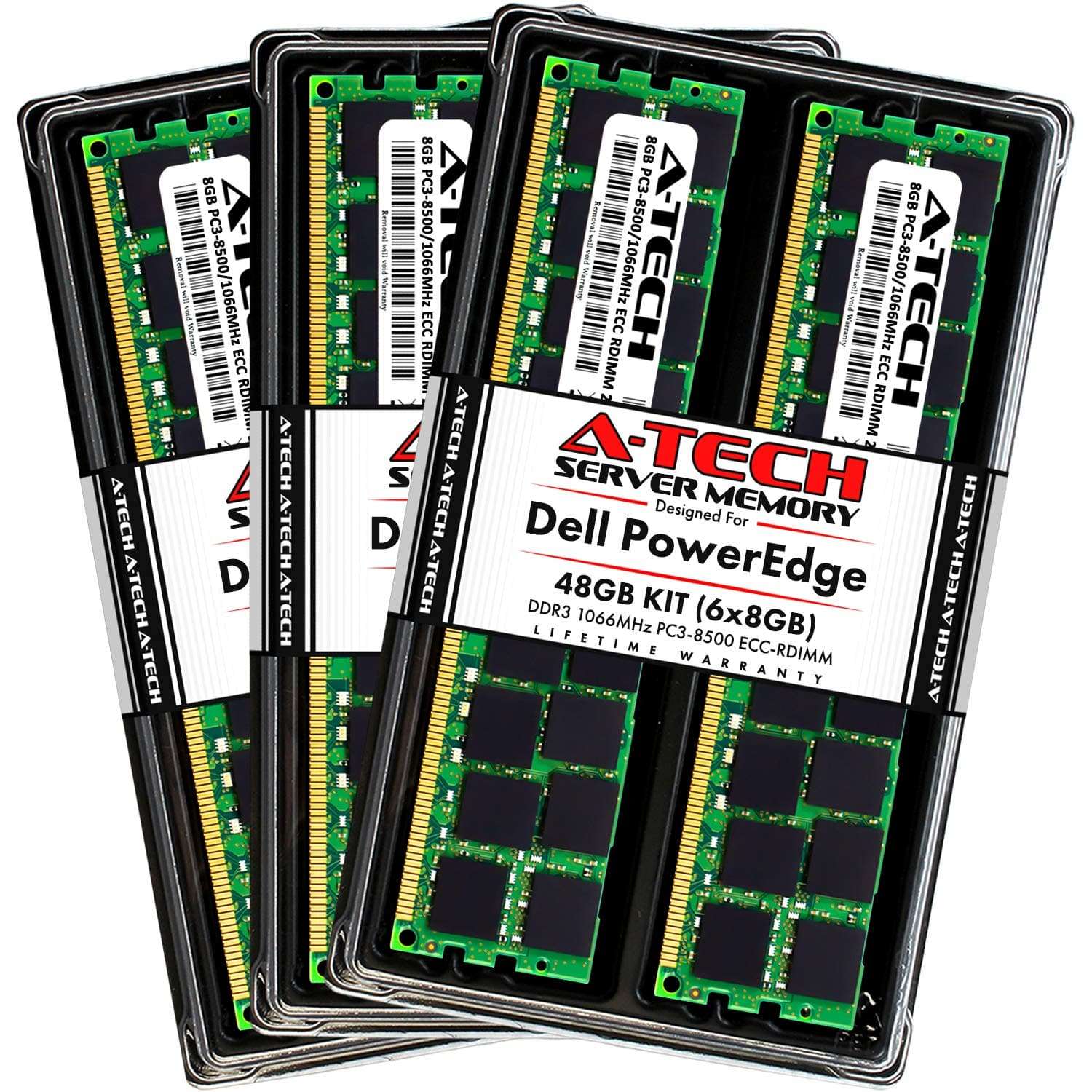 A-Tech 48GB (6x8GB) RAM for Dell PowerEdge R810, R810 II, R910, R910 II, M910, M910 II Servers | DDR3 1066MHz ECC-RDIMM PC3-8500 2Rx4 1.5V 240-Pin ECC Registered DIMM Server Memory Upgrade Kit 1