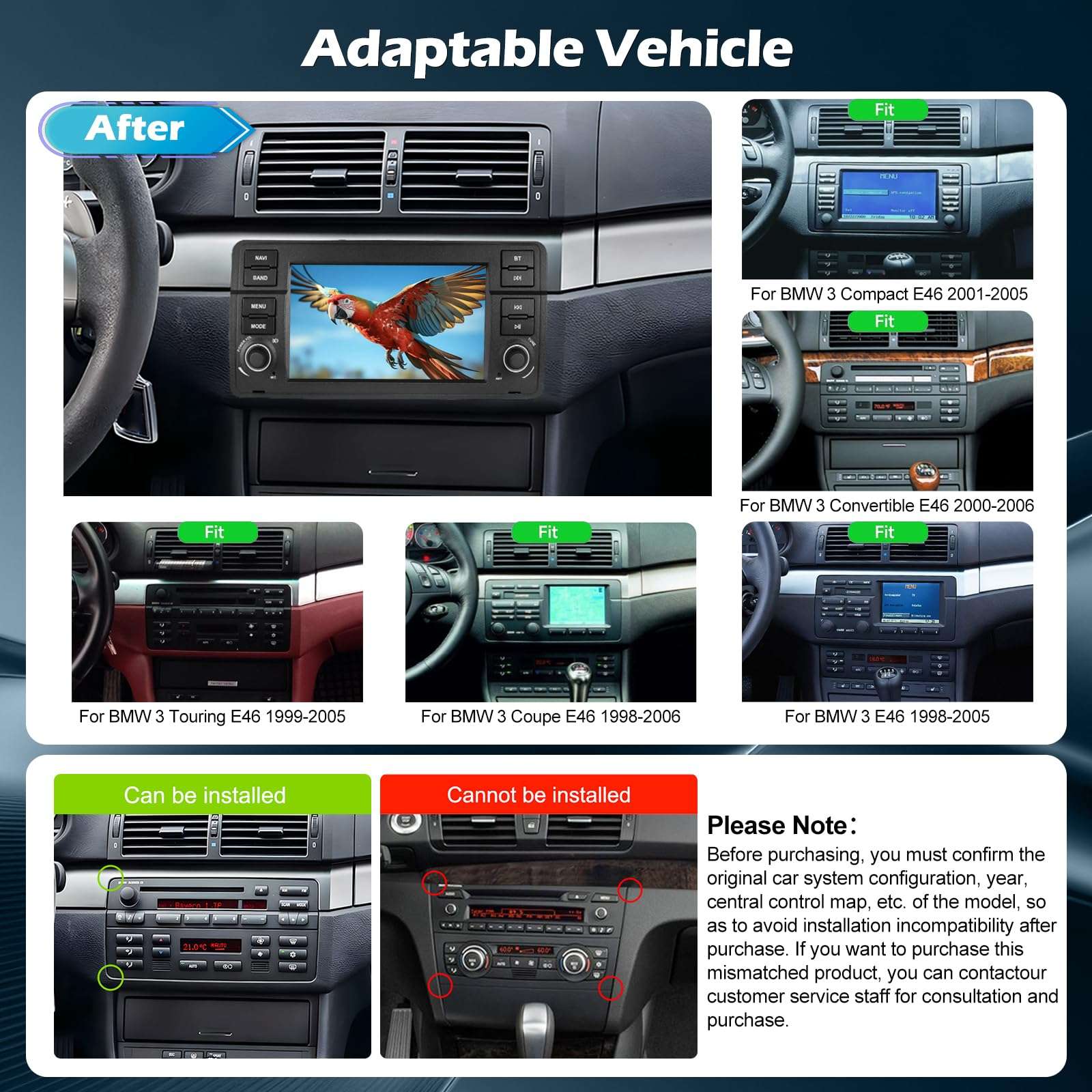 8-Core [4+64] Car Radio for BMW 3 Series 330i 330ci 328i 325ci 318i E46 M3 1999-2006, Volxcereo 7 inch Android Touchscreen Stereo with Carplay/Android Auto, GPS, WiFi, Bluetooth 5.0, SWC 3
