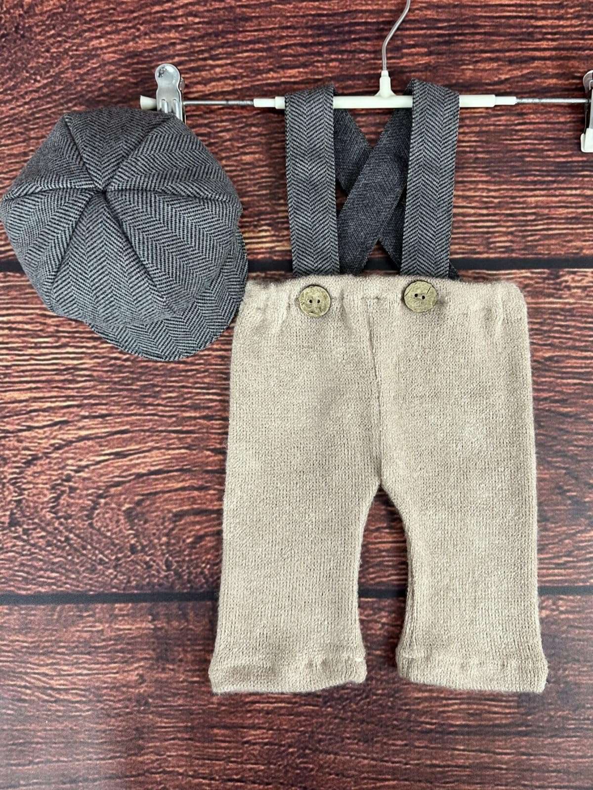 Vomdrok Newborn Photography Props: Grey Gentleman Suit with Hat & Suspender Pants - Unisex, Newborn (0-3 months) - Perfect for Baby Photography, Gifts 6
