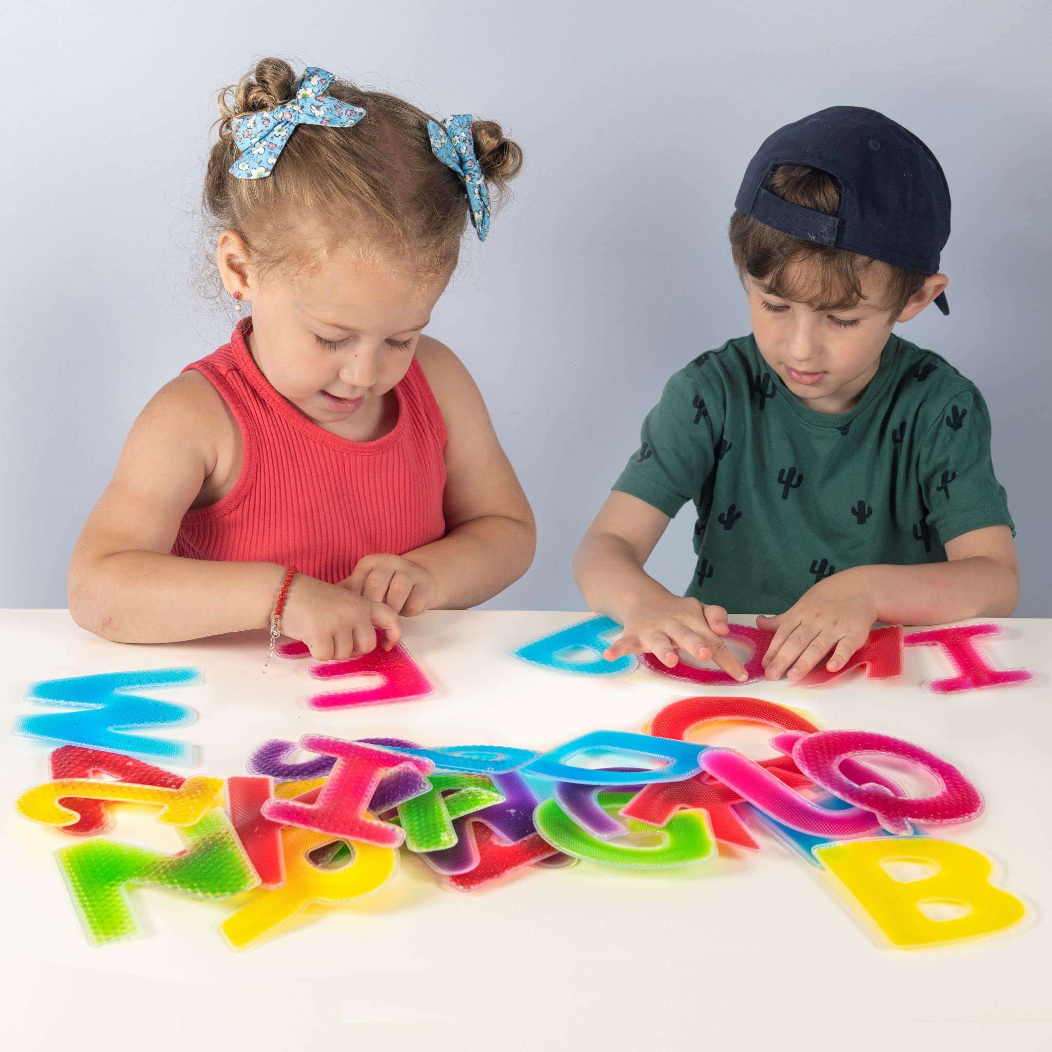Playlearn 26pc Large Size Sensory Alphabet Letters - Multiple Textures - Gel Filled Tactile Letters - ABC Learning Toy - Light Table Toy 2