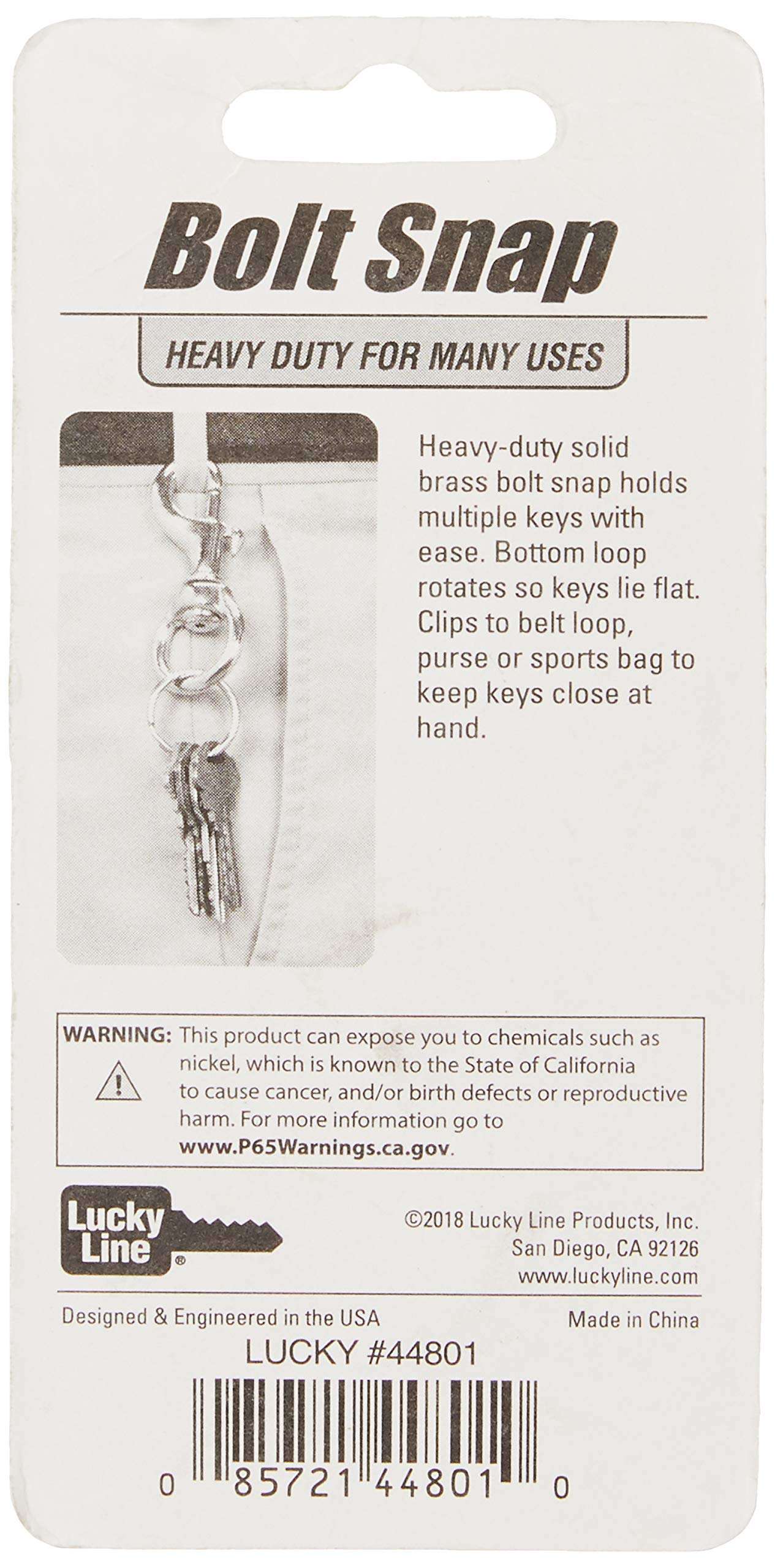 Lucky Line 3-1/4" Heavy-Duty Solid Brass Bolt Snap with 1" Brass Split Key Ring (44801) 3