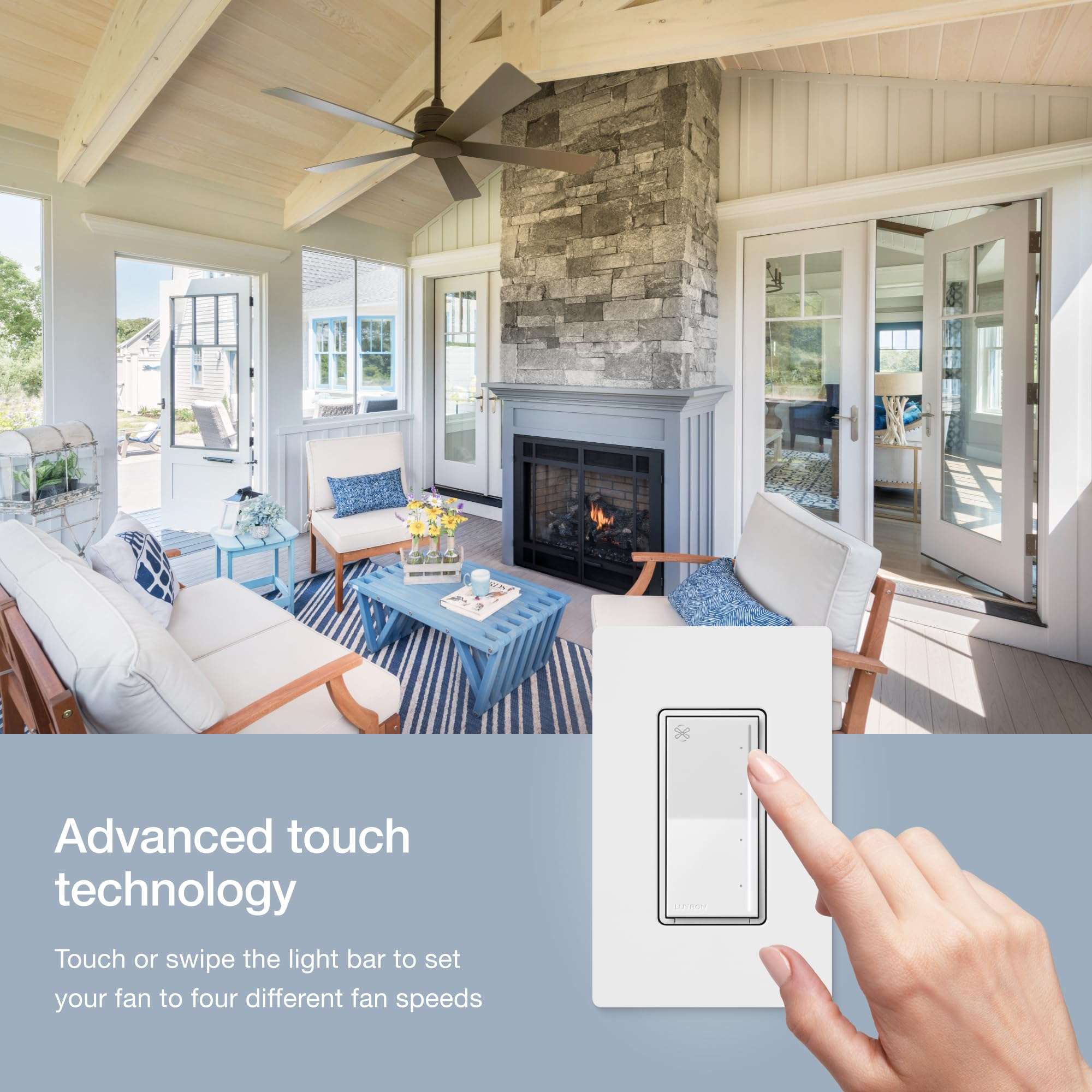 Lutron Sunnata Touch Fan Control, 4-Speed, 1.5 Amp/Single-Pole, Neutral Required, ST-FSQ-N-WH, White 5