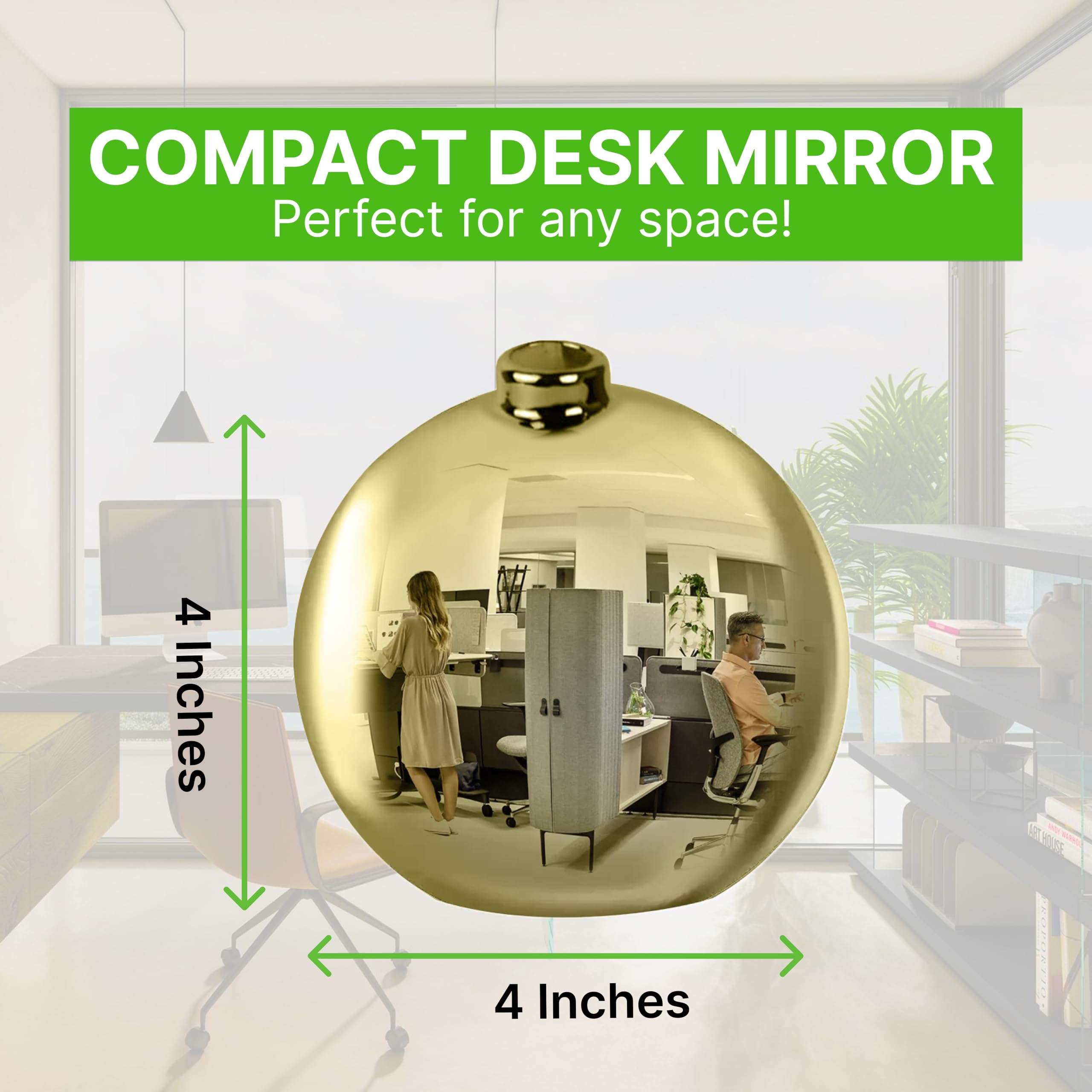 TidyFriend Convex Mirror Vase Gold Cubicle Decorations with Flower - 4" x 4" Cubicle Mirror, Desk Mirror to See Behind You - Aesthetic Office Cubicle Accessories, Office Cubicle Decor Organizer 2