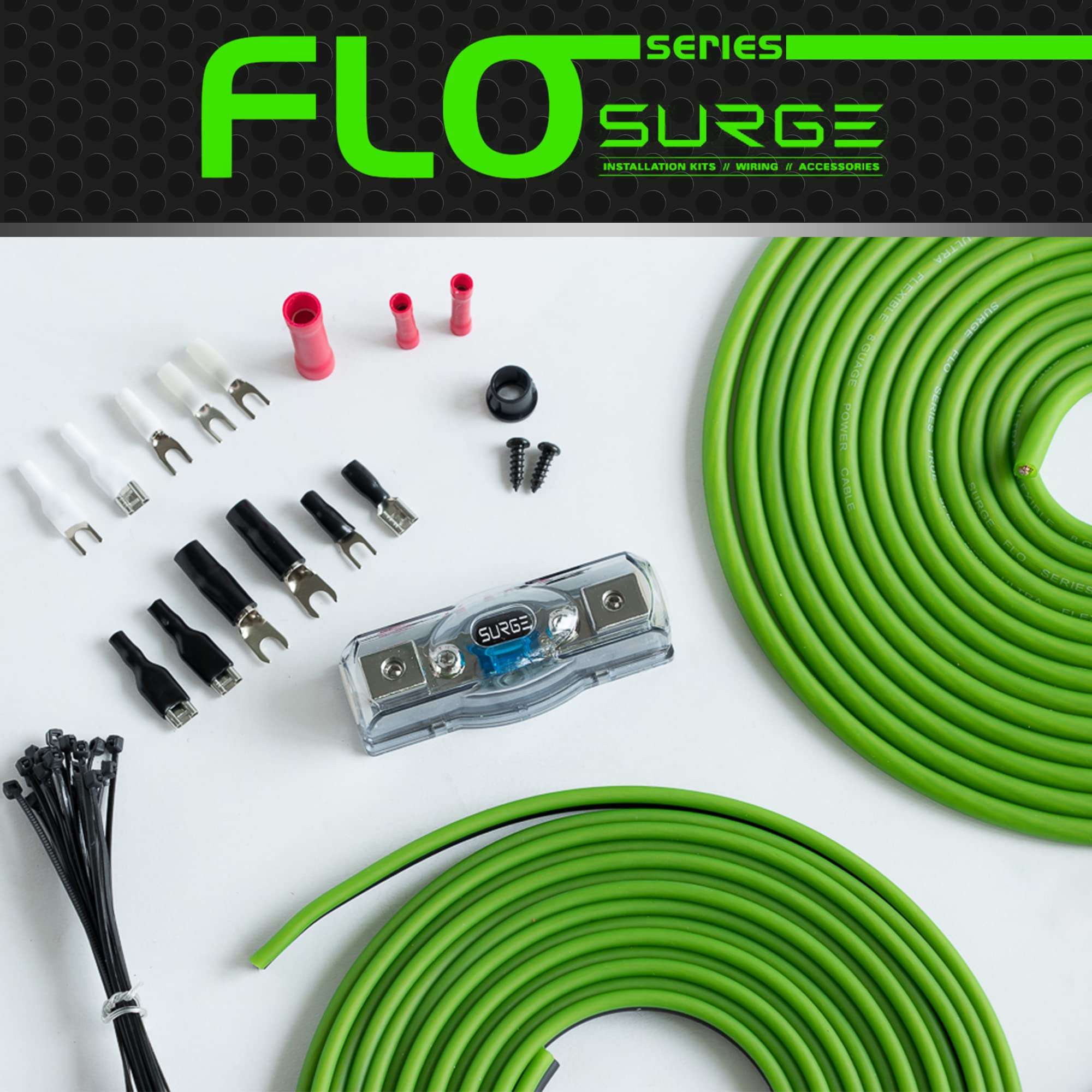 Surge Series Amplifier Installation Wiring Kit - 0 Gauge Installer Amp Kit - True Spec AWG Amp Kit - 5000W 0 Gauge Wire w/ 250A mini-ANL Fuse Holder Car Audio Wiring Kit - Car Amplifier Installation 6