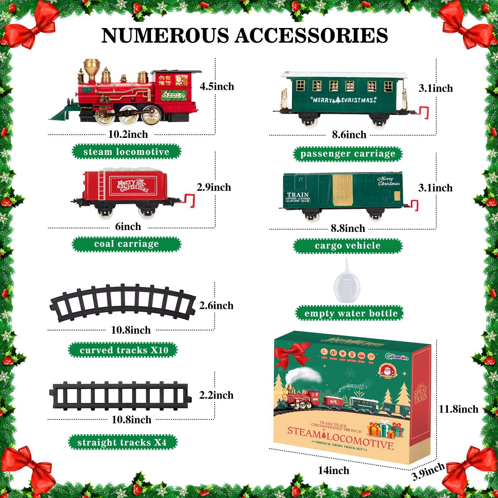 OleFun Train Set - Christmas - Train Toys for Boys Girls & Sound, Railway Kits, Toy Train w/Steam Locomotive Engine, Cargo Cars & Tracks, for 3 4 5 6 7 8+ Year Old Kids 5