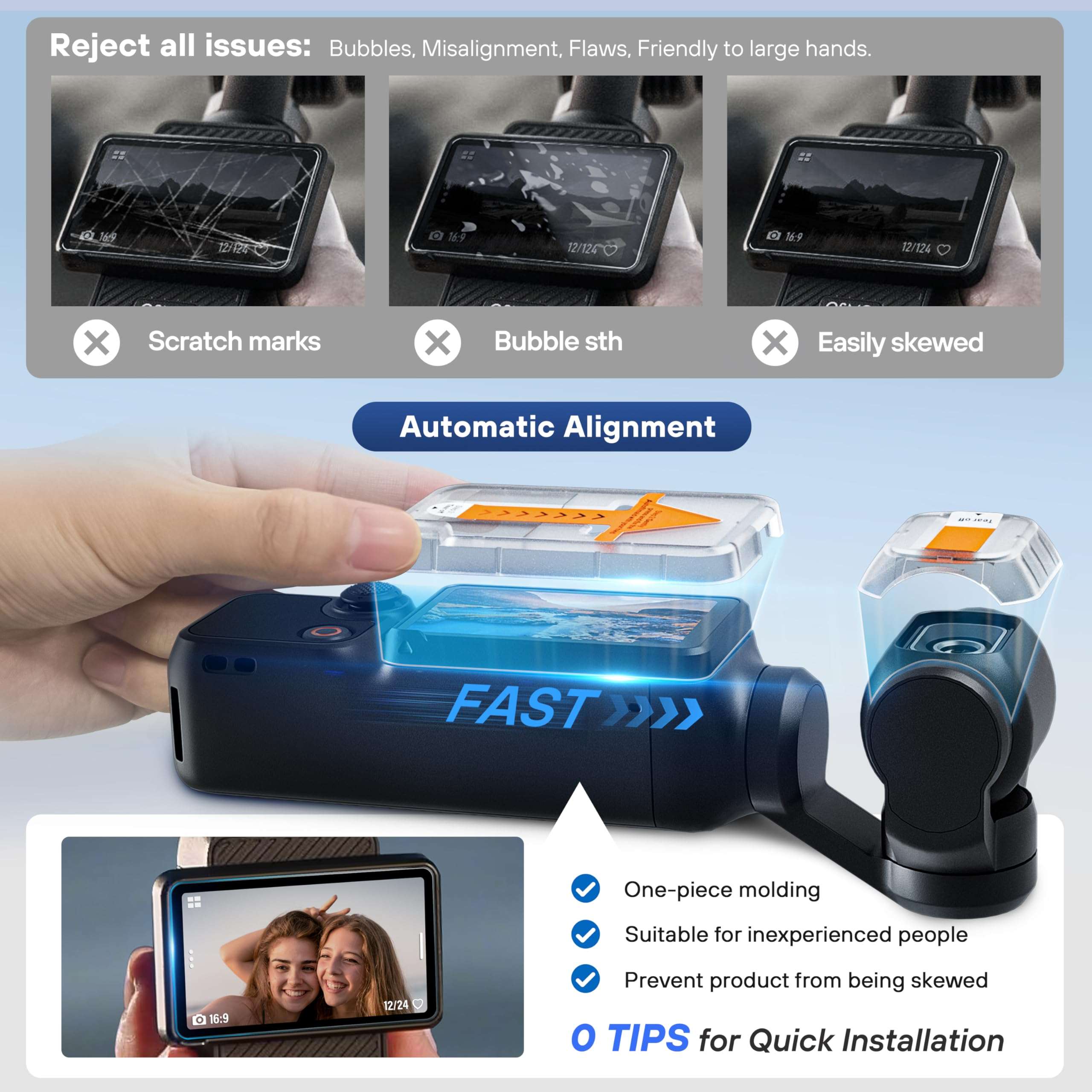 Tomat AR Screen Protector for DJI Pocket 3 Accessories with Auto-Align Install Kit,Anti Reflective HD Tempered Glass Screen Protector Film for DJI Osmo Pocket 3 Screen and Len, 2 Pack 3