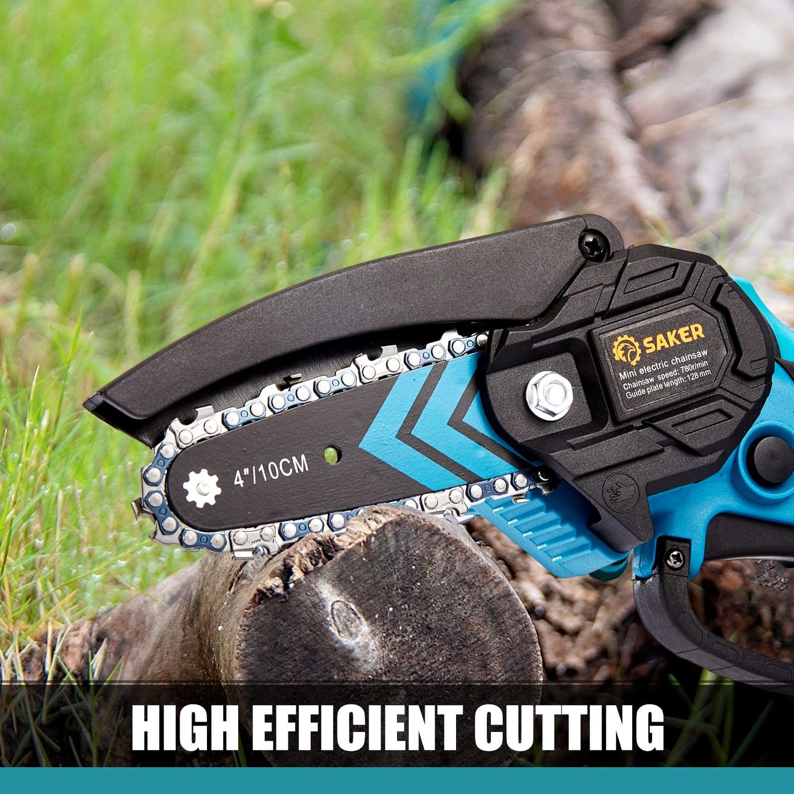 Saker Mini Chainsaw,Portable Electric Cordless Chainsaw,Battery Powered,Small Power Handheld Chain Saws Pruning Shears for Tree Branches,Courtyard and Garden,(2PCS 20VBatteries&3 PCS Chains Blue) 4