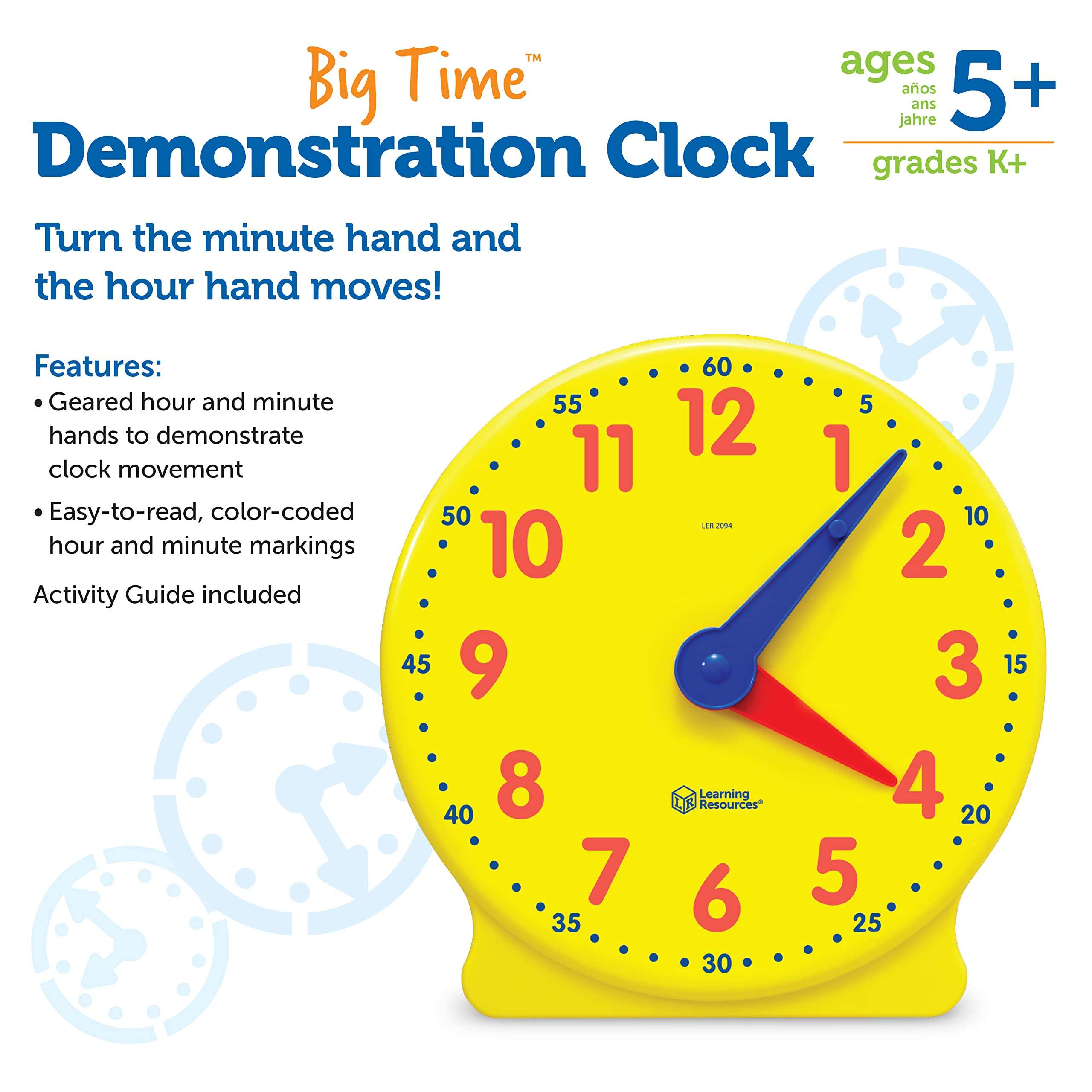 Learning Resources Big Time Learning Clock, Analog Clock, Homeschool, 12 Hour, Basic Math Development, Ages 5+ 6