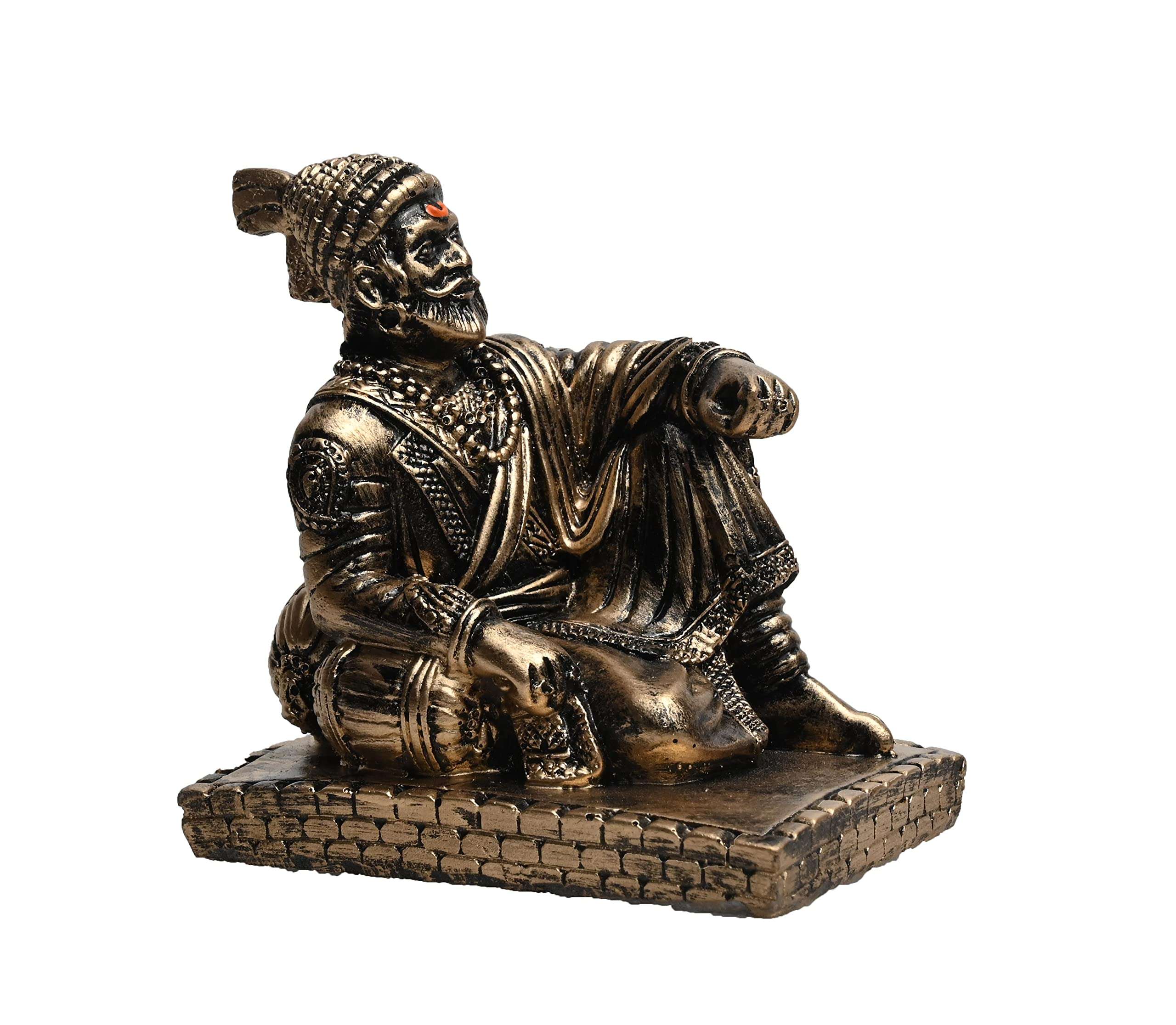 KariGhar® Chatrapati Shivaji Maharaj Idol Perfect for Car Dashboard/Home/Gifting & Decoration (9 x 6.5 x 9.5 cm) ((Gold) A0029)