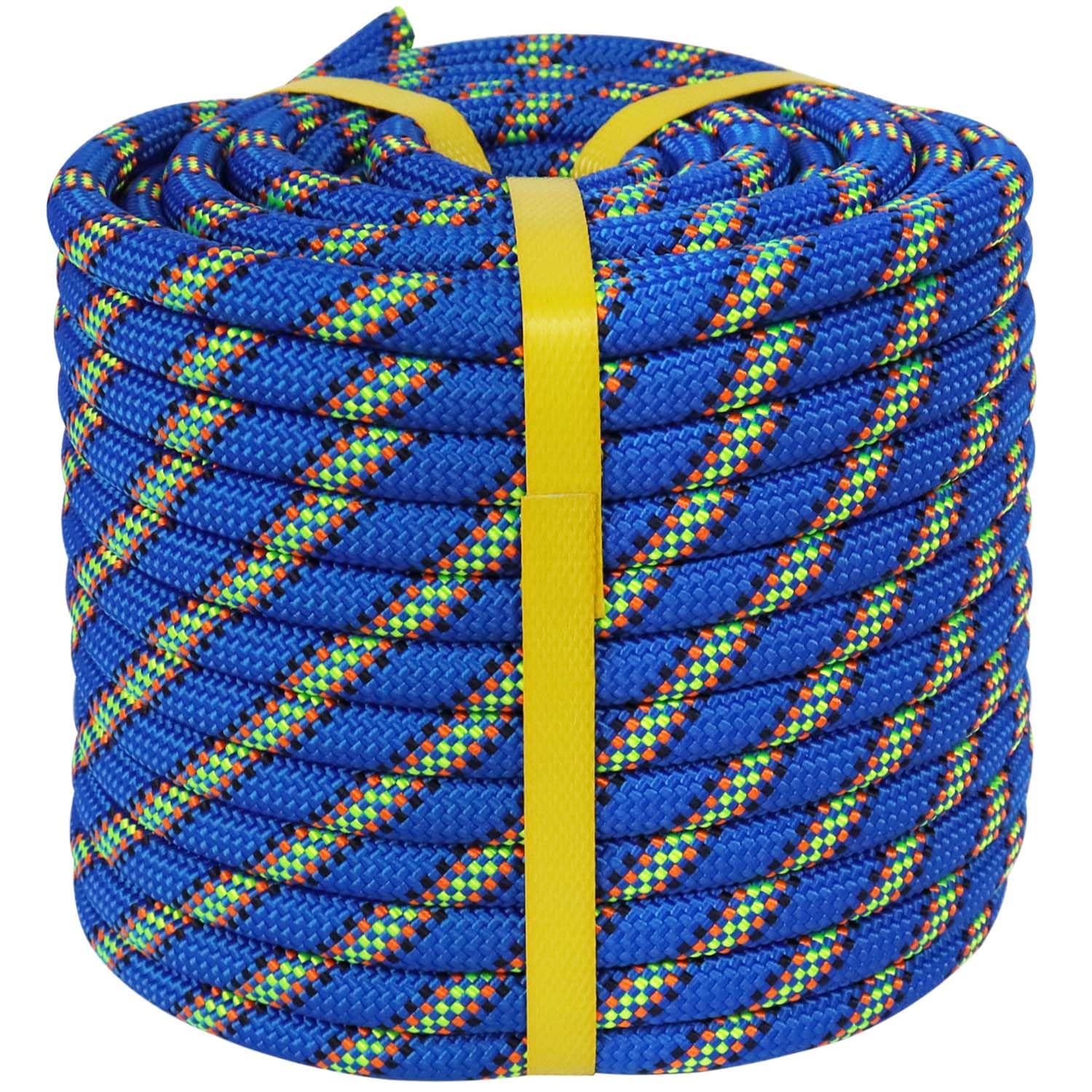 CRAYZA Double Braided Polyester Rope (1/2 in x 200 ft) Strong Arborist Rigging Rope 48 Strands for Tree Work Climbing Pulling Swing Sailing, Blue