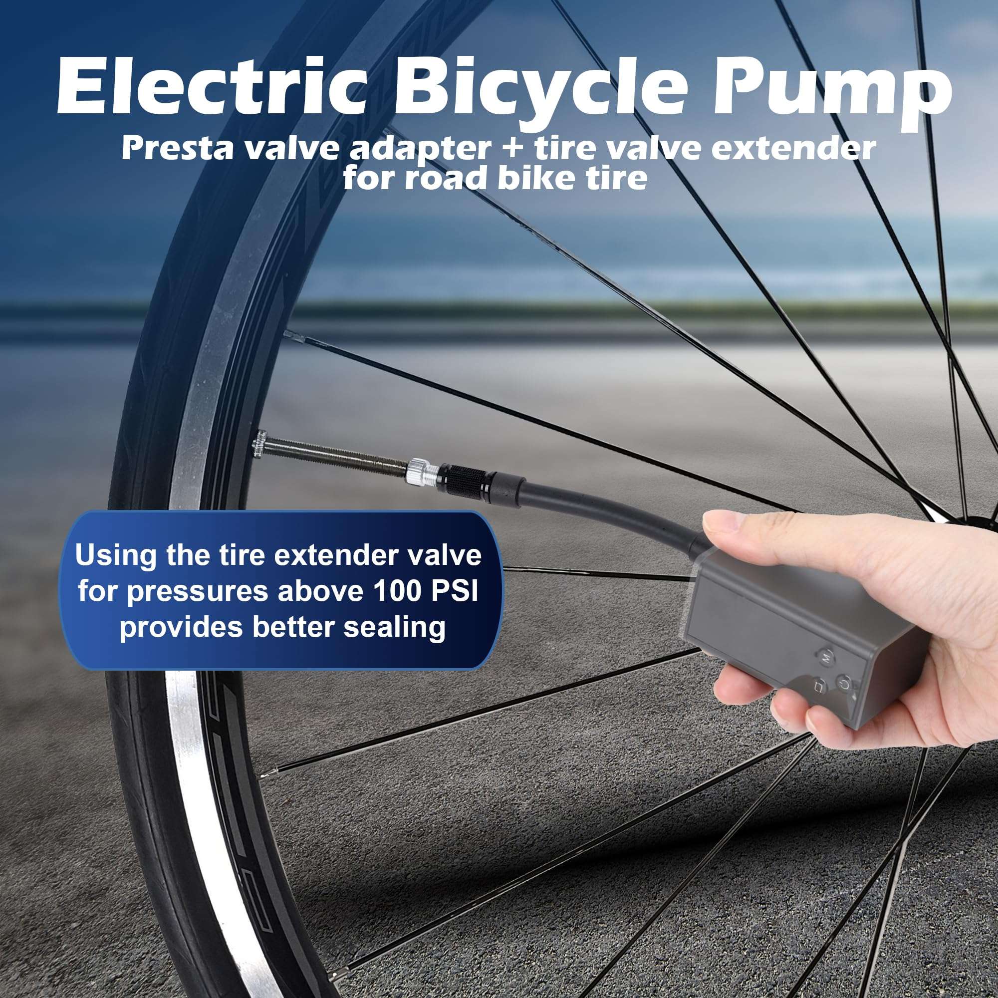 Bike Pump with Gauge, 120 PSI Bicycle Pump, Mini Bike Tire Pump & Bike Air Pump Portable, Electric Bike Pump with Presta and Schrader Valve for City Bike, Road Bike, Ebike, Mountain Bike & Motorcycle 4