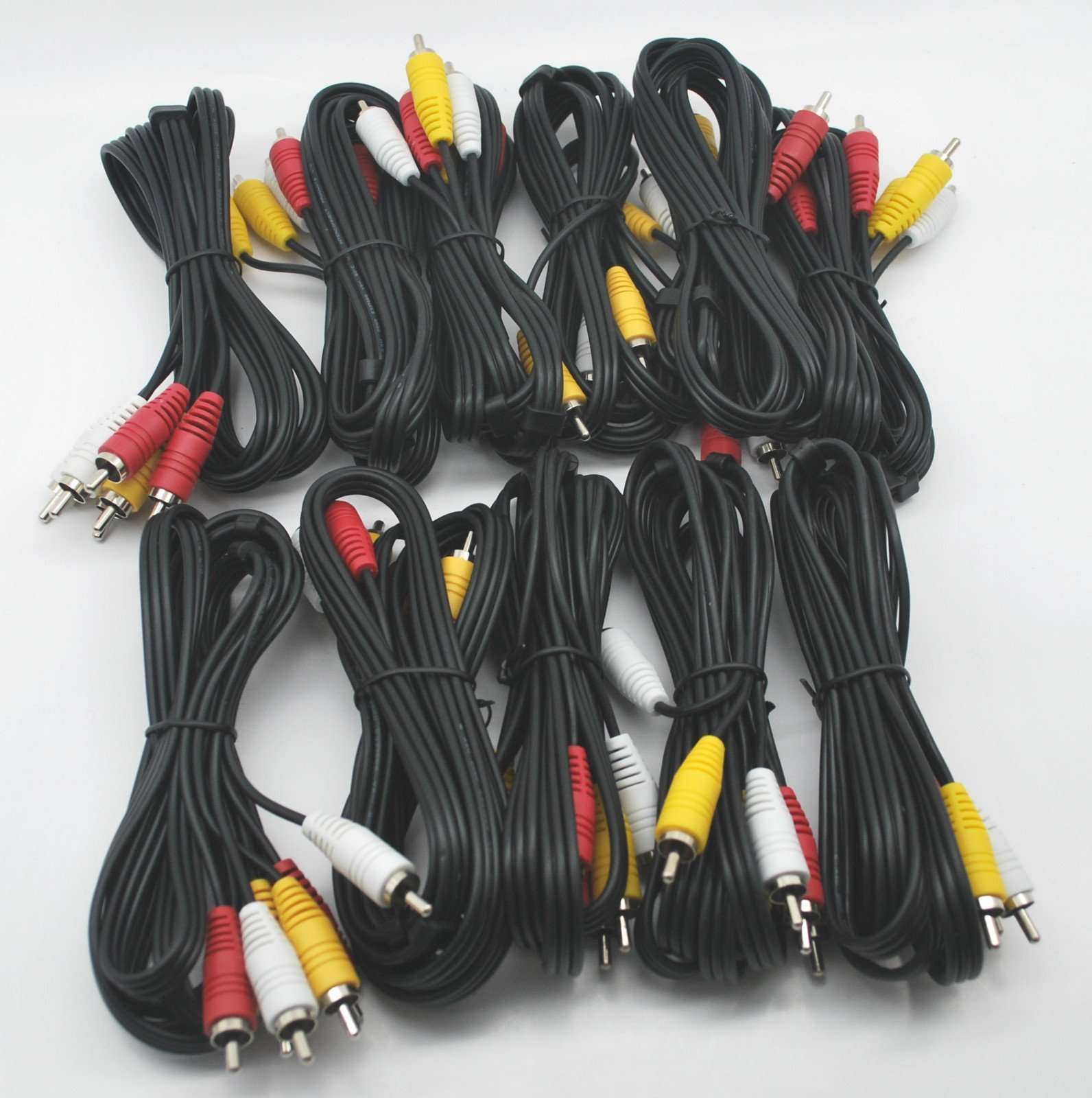LOT OF 10 NEW 6 Ft RCA AUDIO/VIDEO COMPOSITE CABLES DVD/VCR/SAT YELLOW RED & WHITE CONNECTORS 1