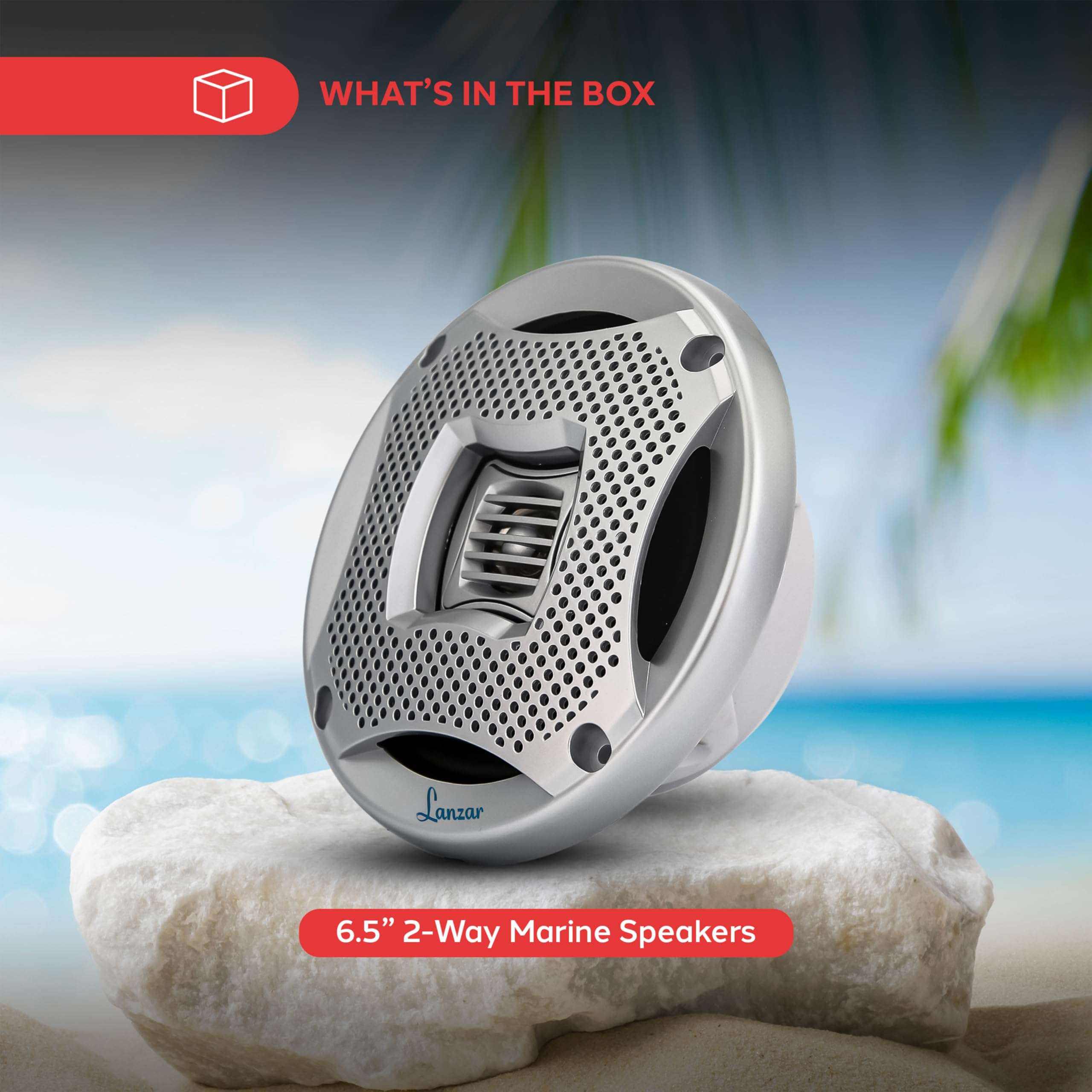 Lanzar 6.5 Inch Marine Speakers - 2-Way 400W Water-Resistant Stereo Sound System, UV-Coated Resin Treatment, Grilles for Indoor and Outdoor Use, Ideal for Boats, Pool, or Marine Craft (Set of 2) 6