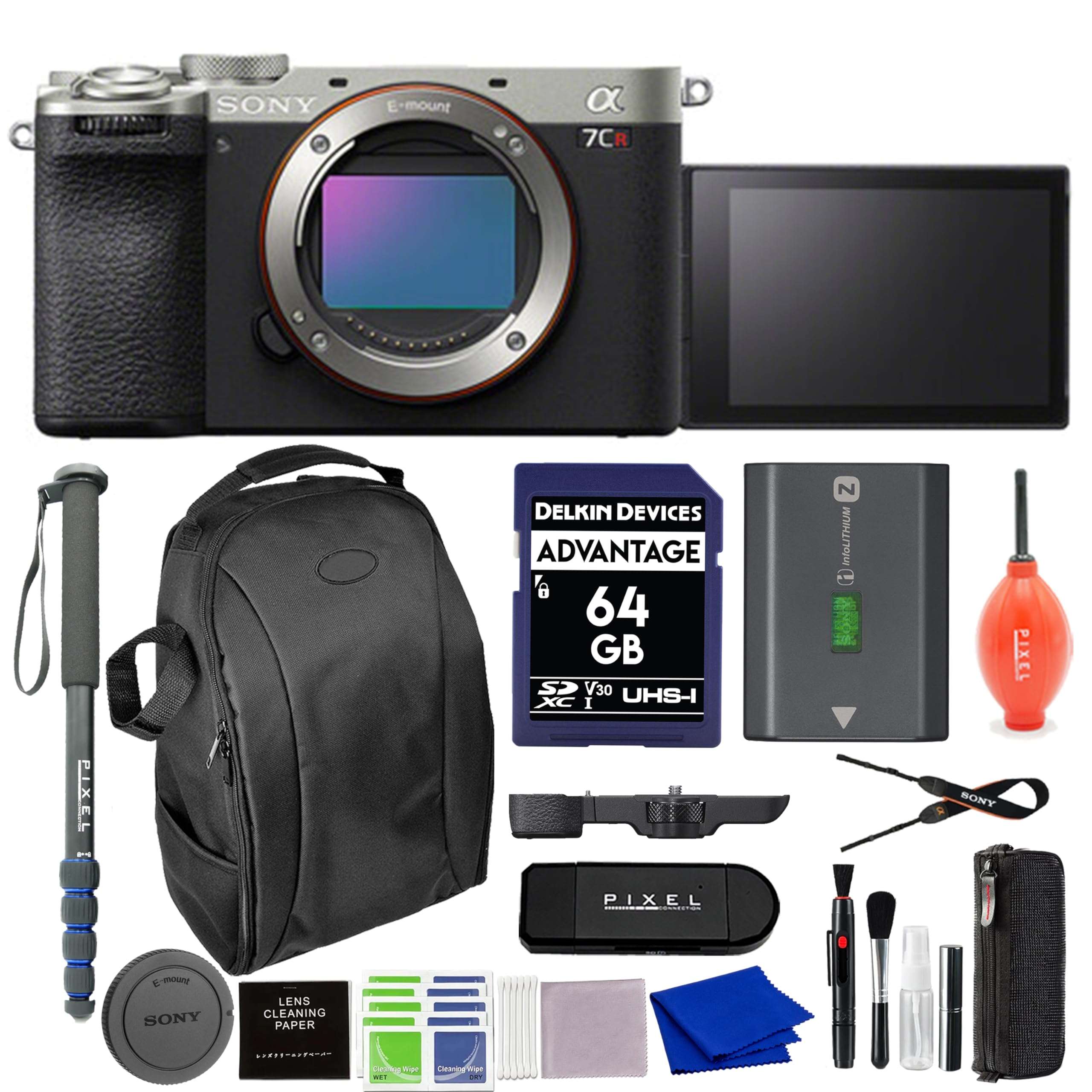Sony Alpha 7CR Full-Frame Interchangeable Lens Hybrid Camera (Silver) Bundle with Backpack, Monopod, & More | Sony a7cr 1