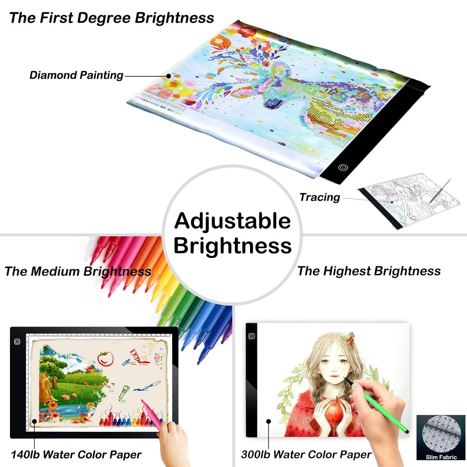 [3 in 1] Light Box for Tracing with Detachable Stand & Clips, Light up Tracing Pad for Diamond Painting, Water Color Paper, Slim Fabric 2