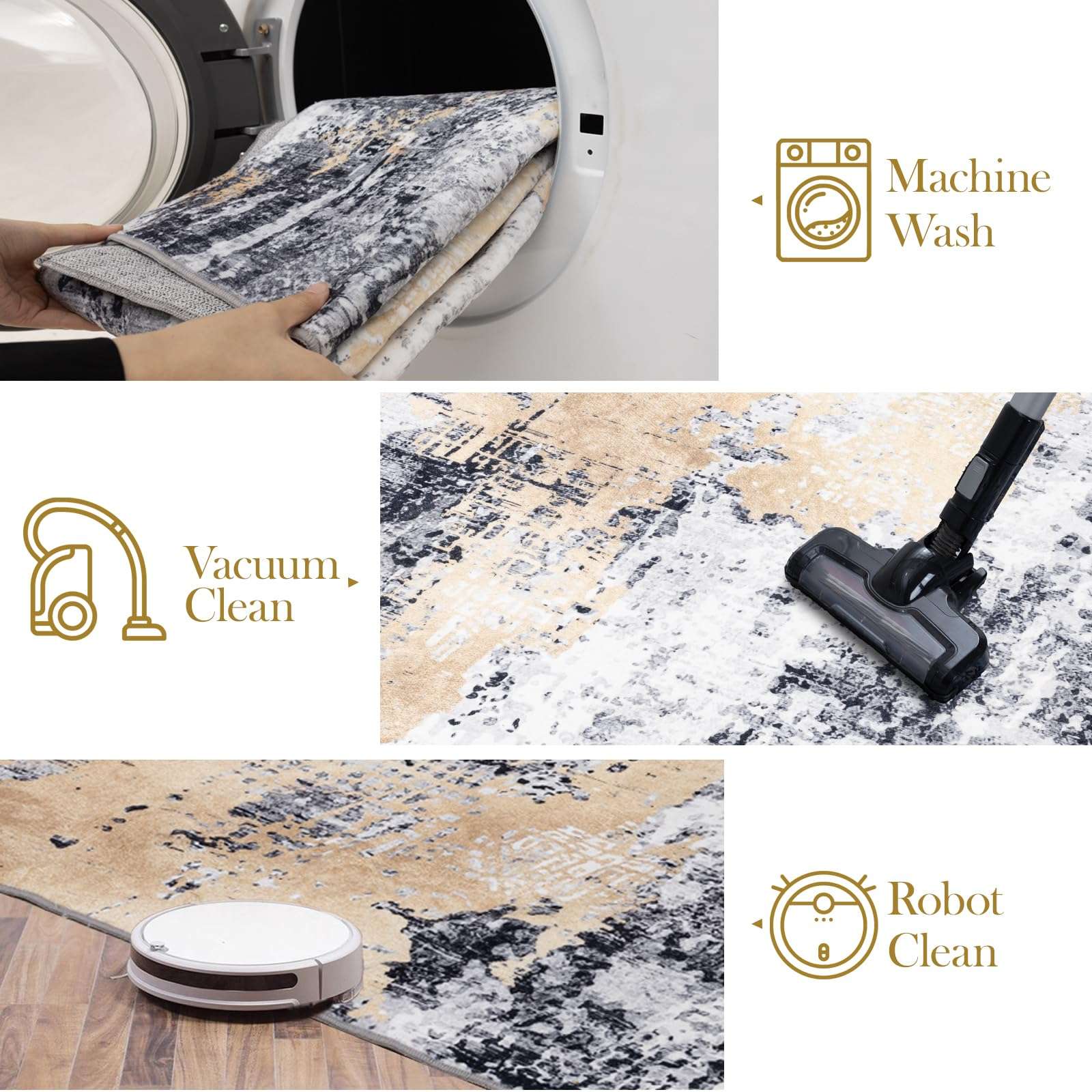 nusoarug 2x7 Runner Rug, 2' x 7' Modern Machine Washable Carpet Abstract Non-Slip Area Rugs with Rubber Backing for Bedroom Kitchen Entryway Living Room Bathroom, Yellow&Black 4