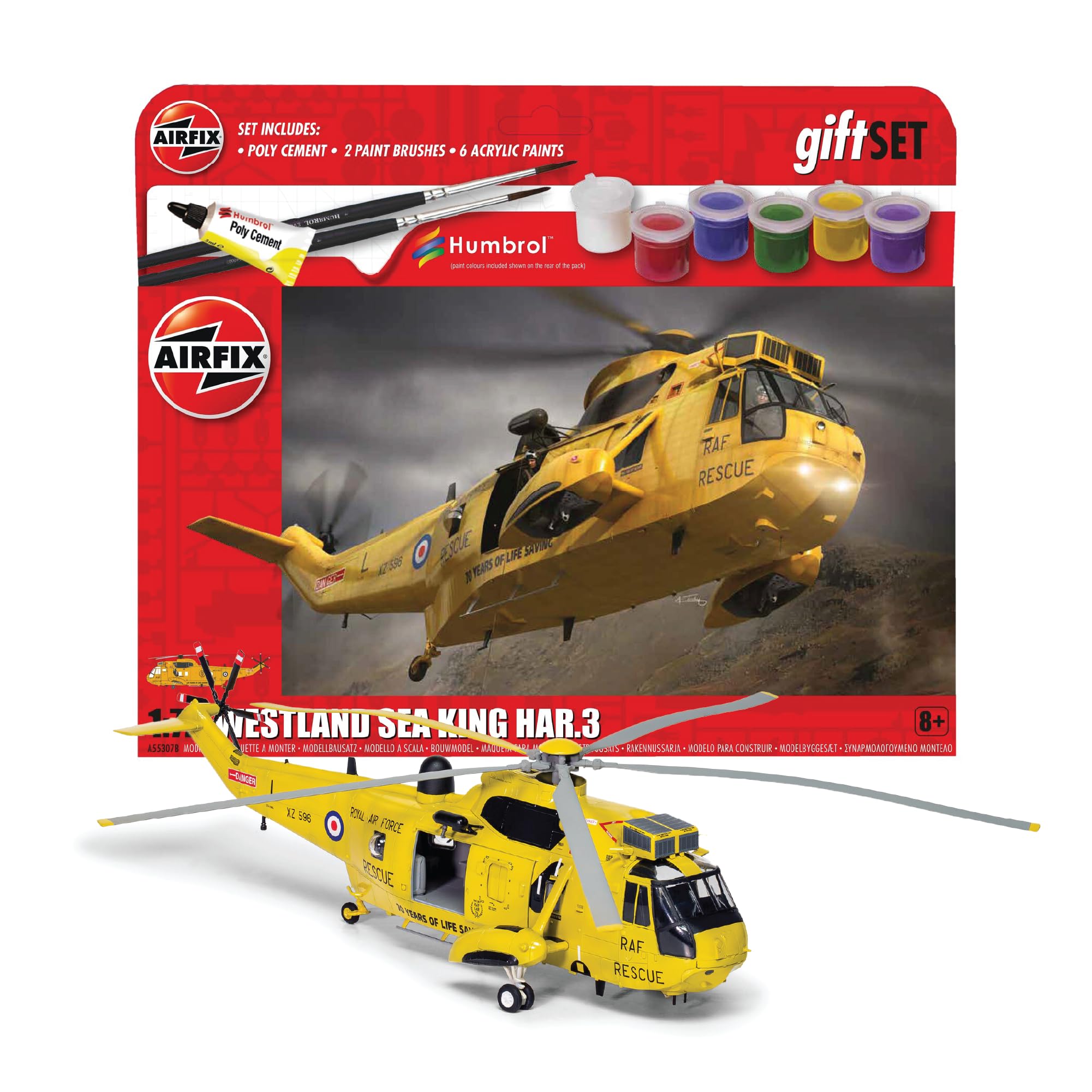 Airfix Starter Gift Set Westland Sea King HAR.3 1:72 Military Helicopter Plastic Model Kit A55307B, Yellow