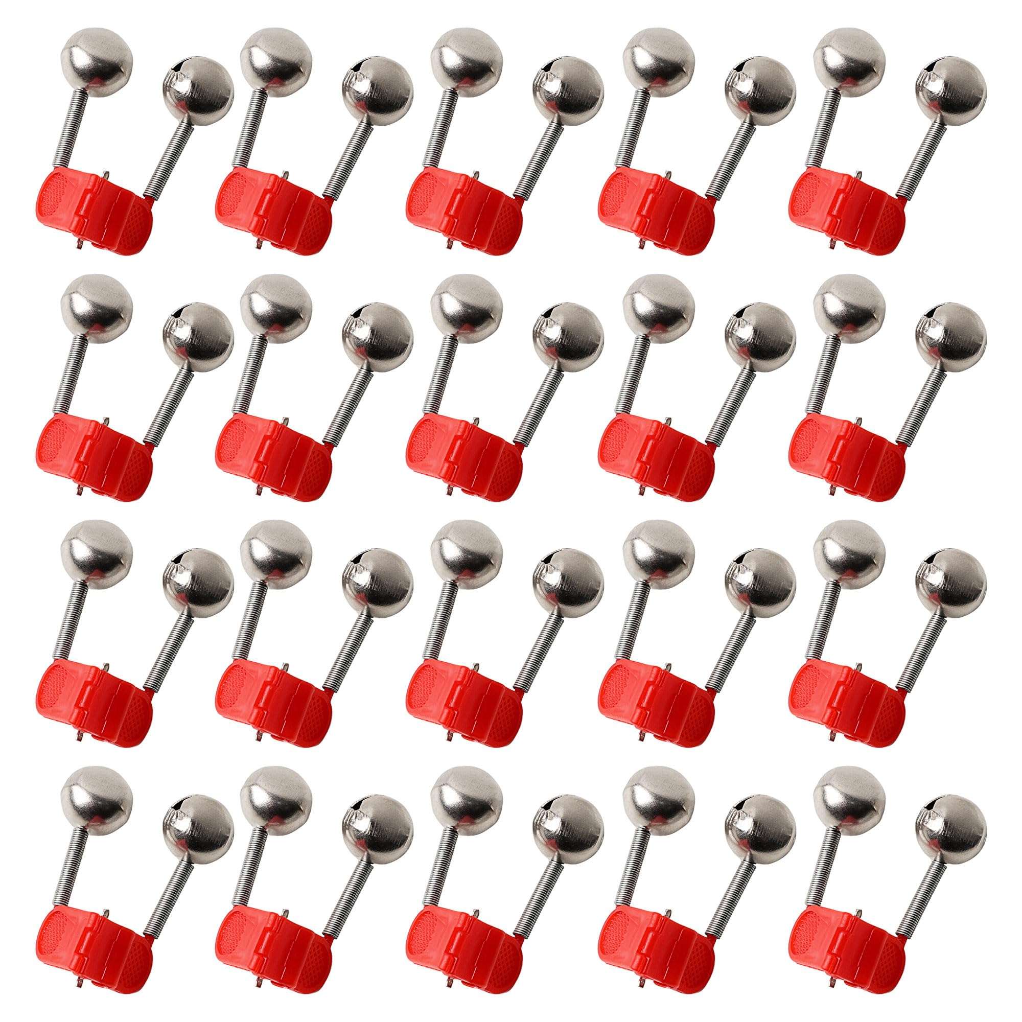 uxcell 20 Pcs Fishing Bells Plastic Clamp Fishing Rod Bite Bait Alarm with Twin Bells Ring Red Silver Tone Fishing Pole Bells