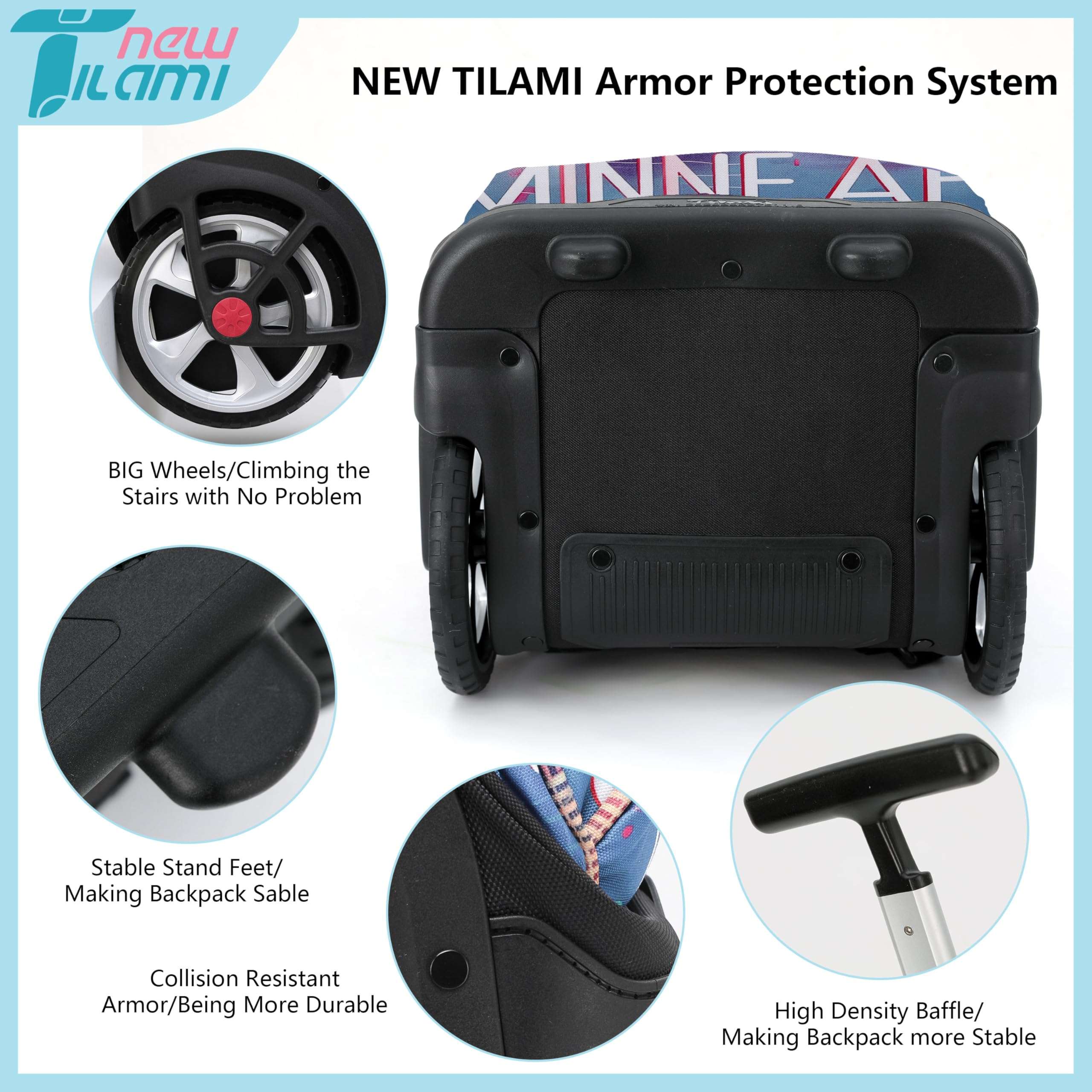 NEW TILAMI Rolling Backpack 19 inch Teens Rolling Backpack Cute Wheeled Computer Laptop Backpack Bookbag Roller Travel Bag College, City (No USB interface) 5