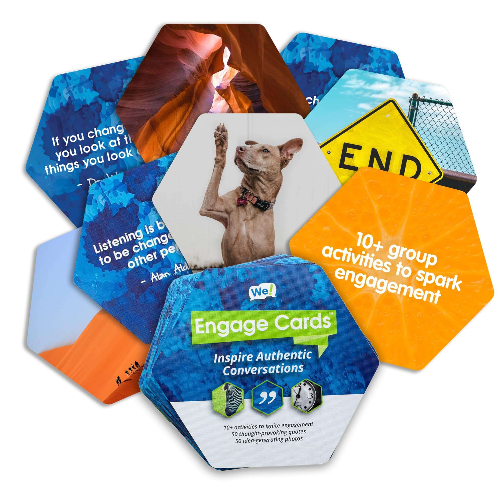 We! Engage Cards - Conversation Cards to Build Trust & Connection - 56 Inspiring Pieces with Quotes, Photos, & Activities - Ideal for Office Meetings, Ice Breakers, and Educational Team Building 1
