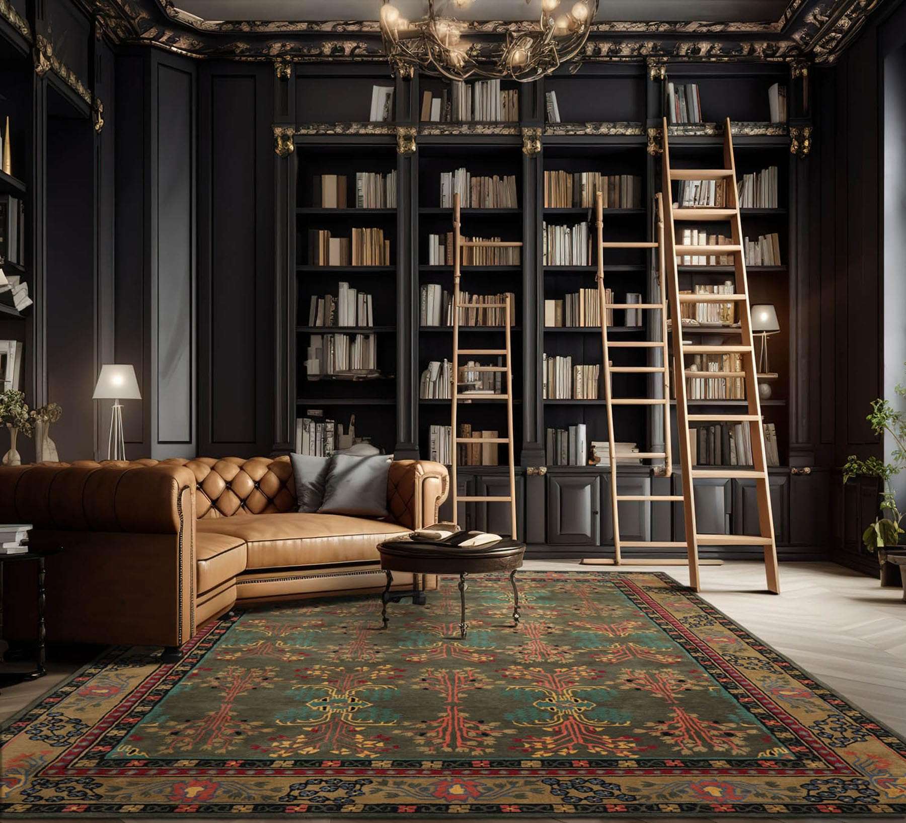 LoomBloom 6x9 Hand Tufted Hand Made 100% Wool Donegal Branches Arts & Crafts Oriental Area Rug Gray with Green Undertone,Moss Color